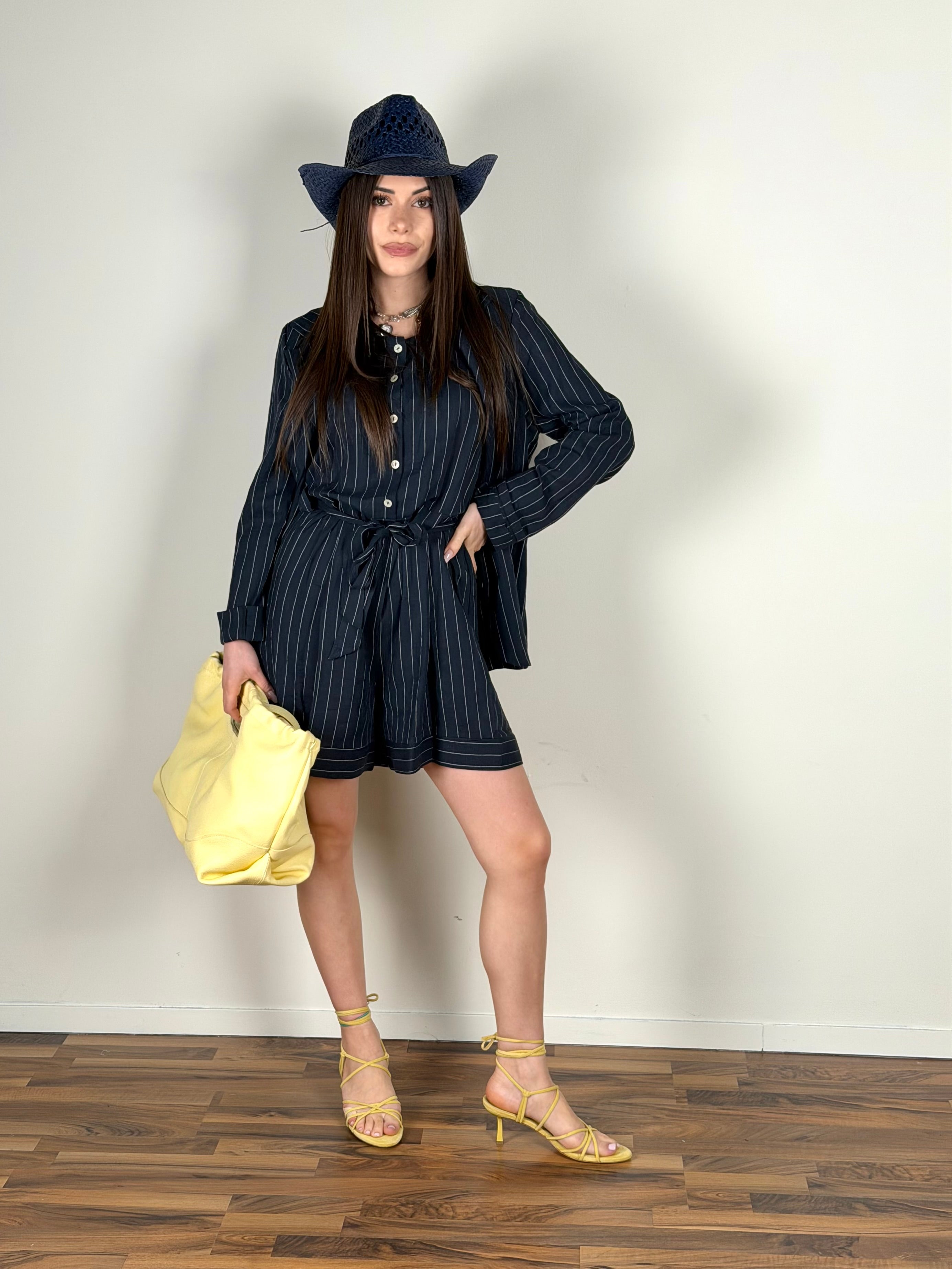 Giacca Lino gessata blu