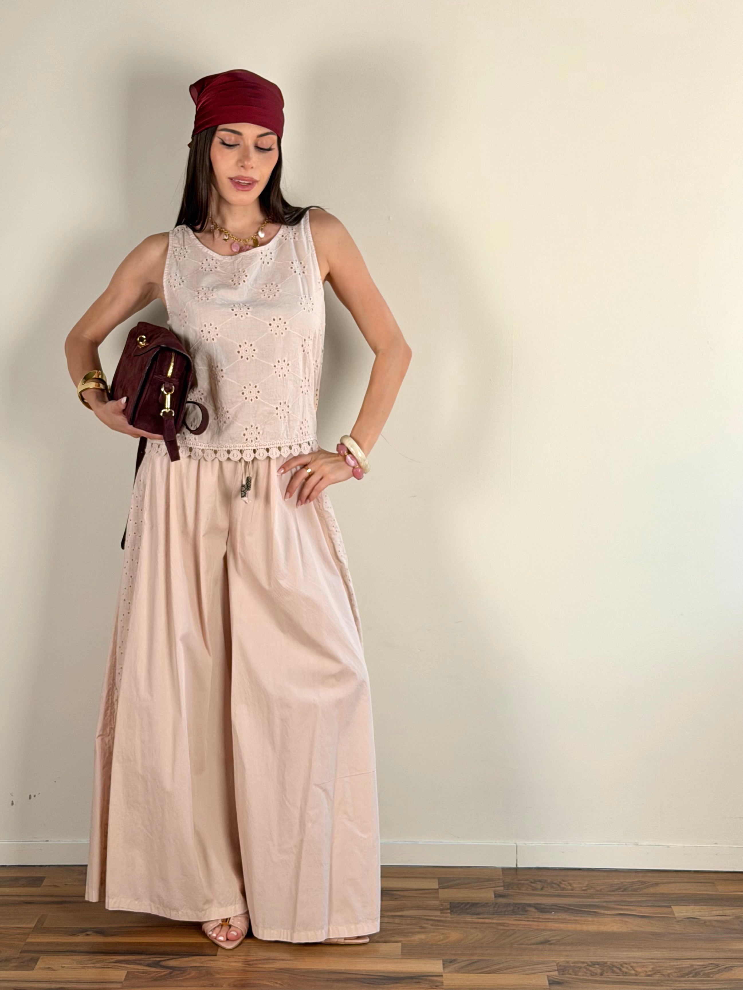 Pantalone colors pizzo sangallo rosa
