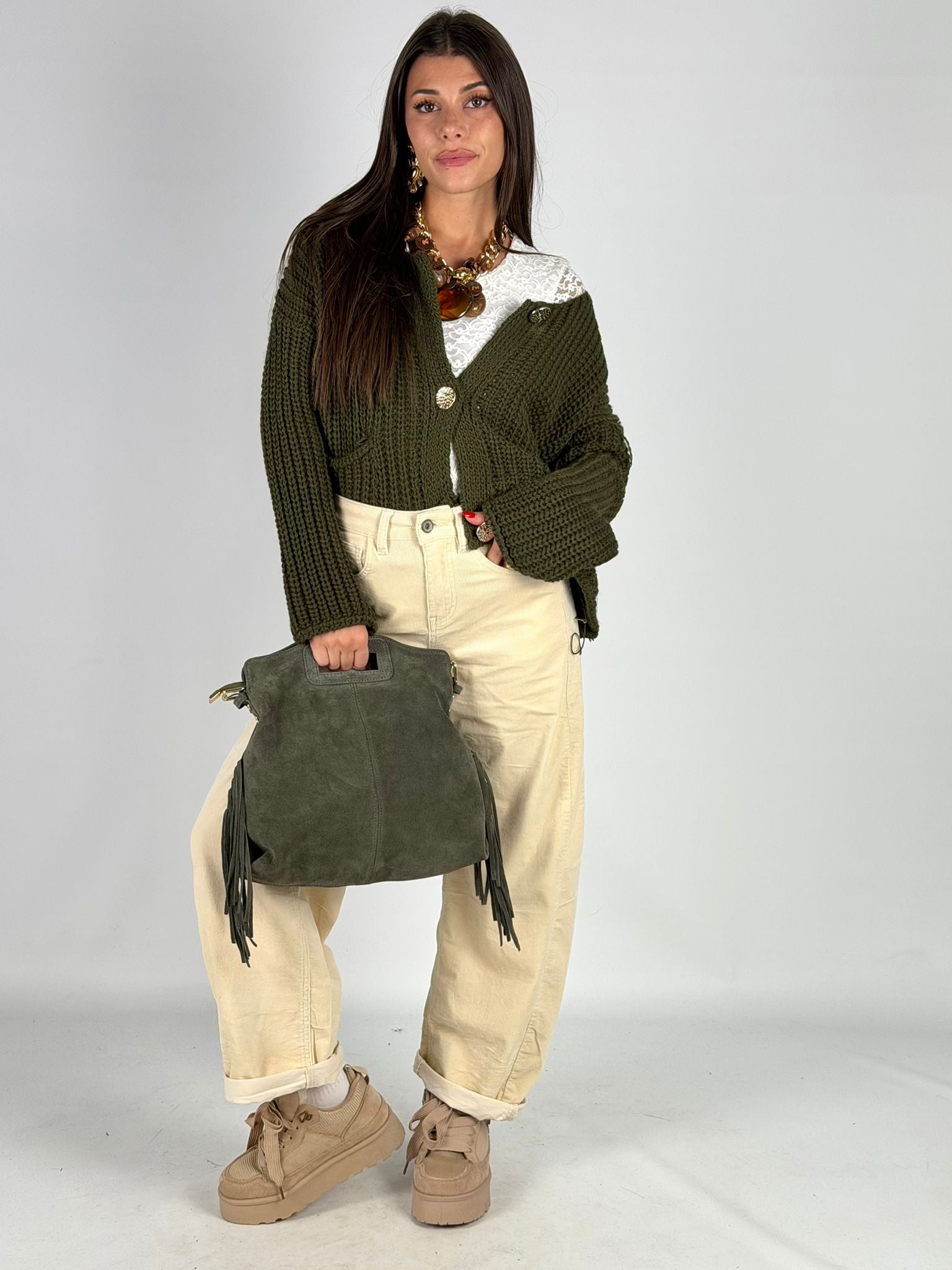 Cardigan con tasca verde