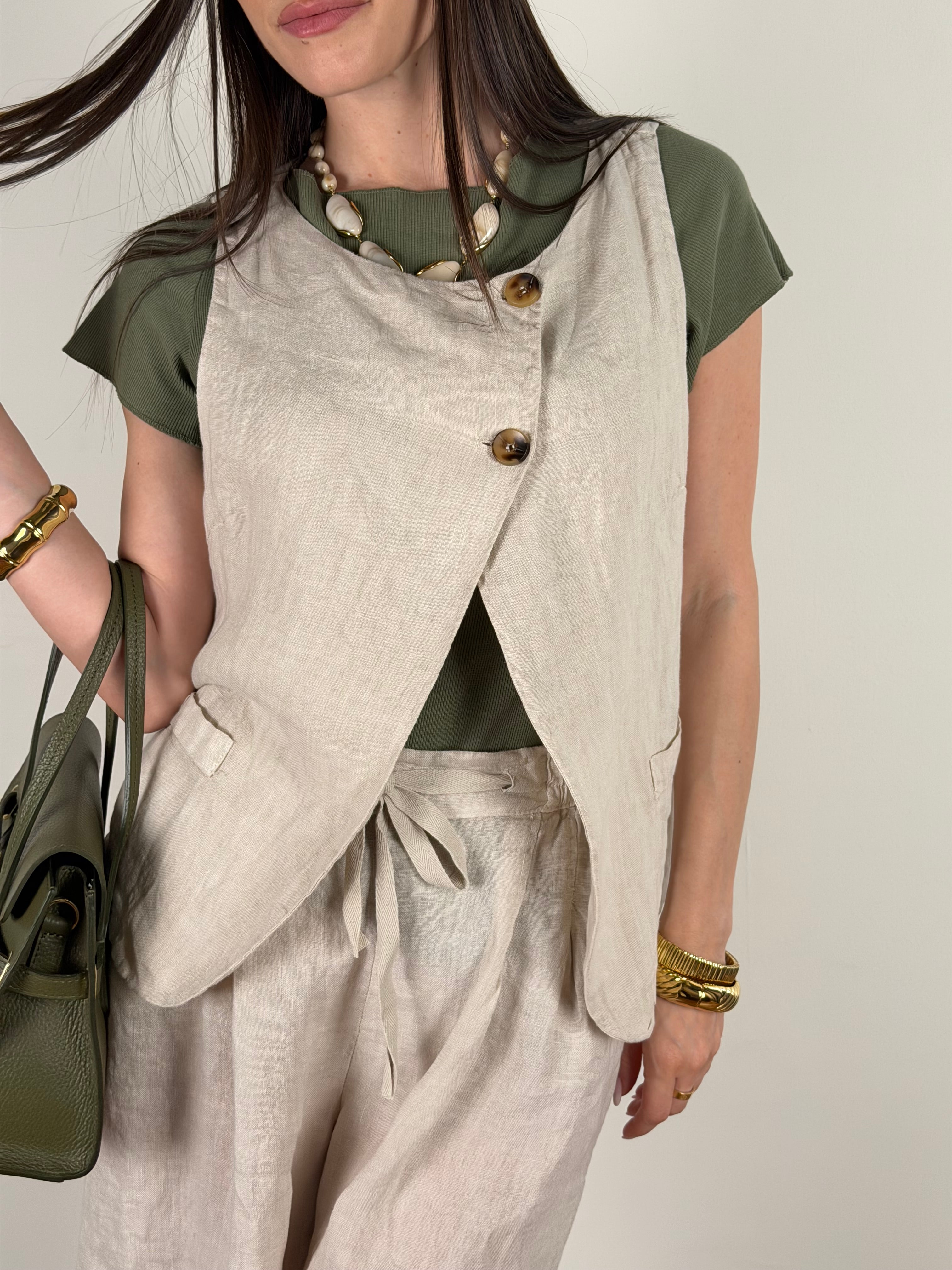 Gilet puro lino Tessa beige