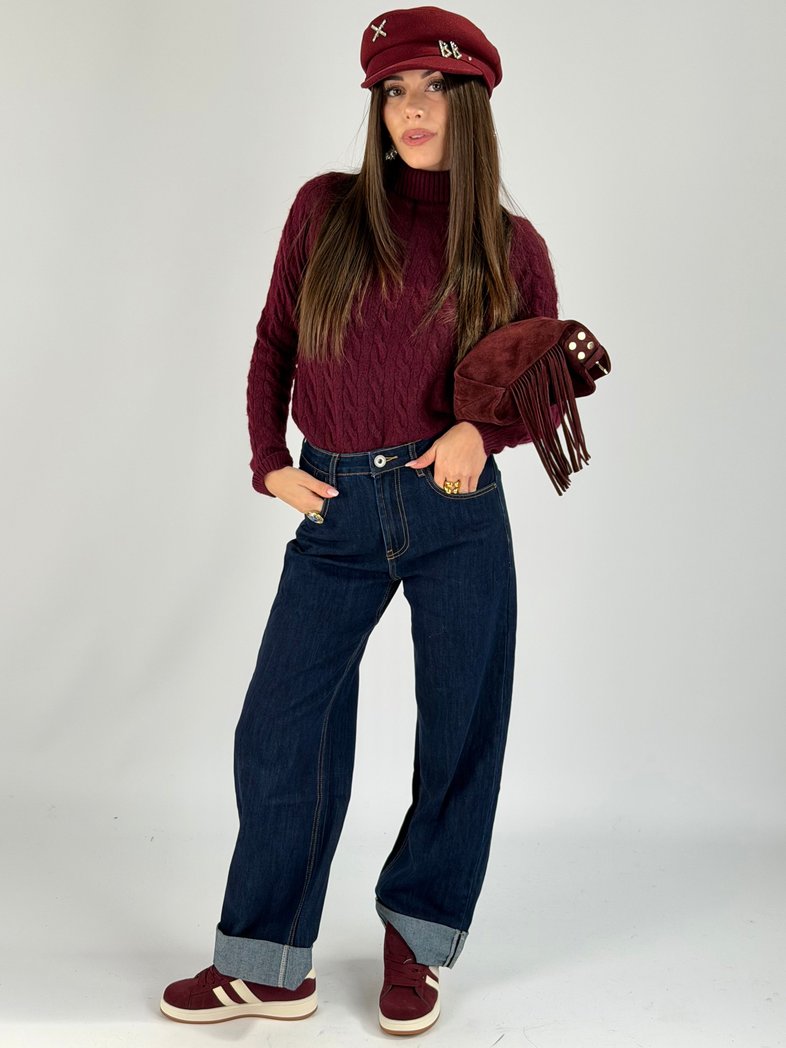 Maglia treccia bordeaux