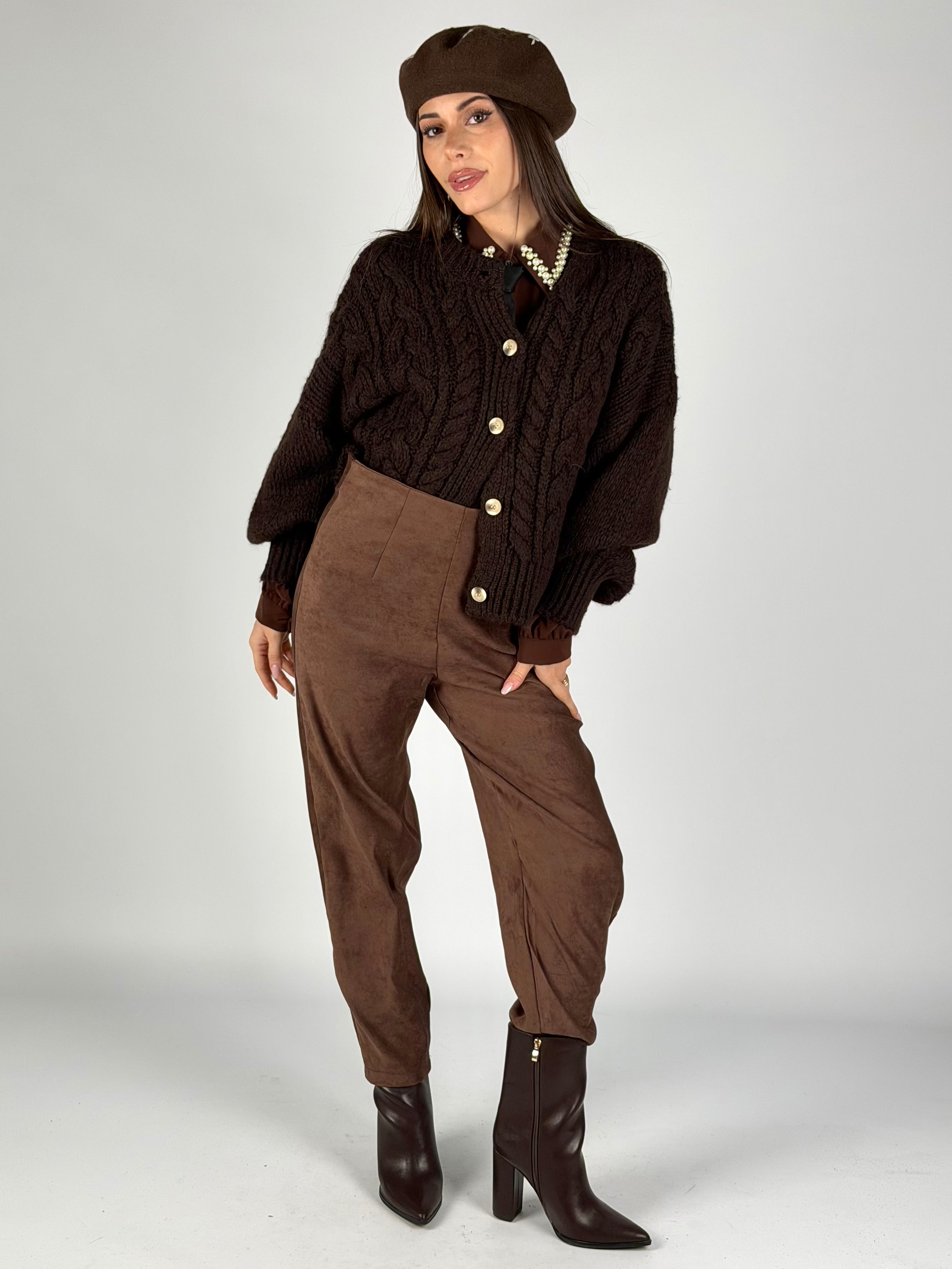 Maglia Cardigan bottoni treccia moro