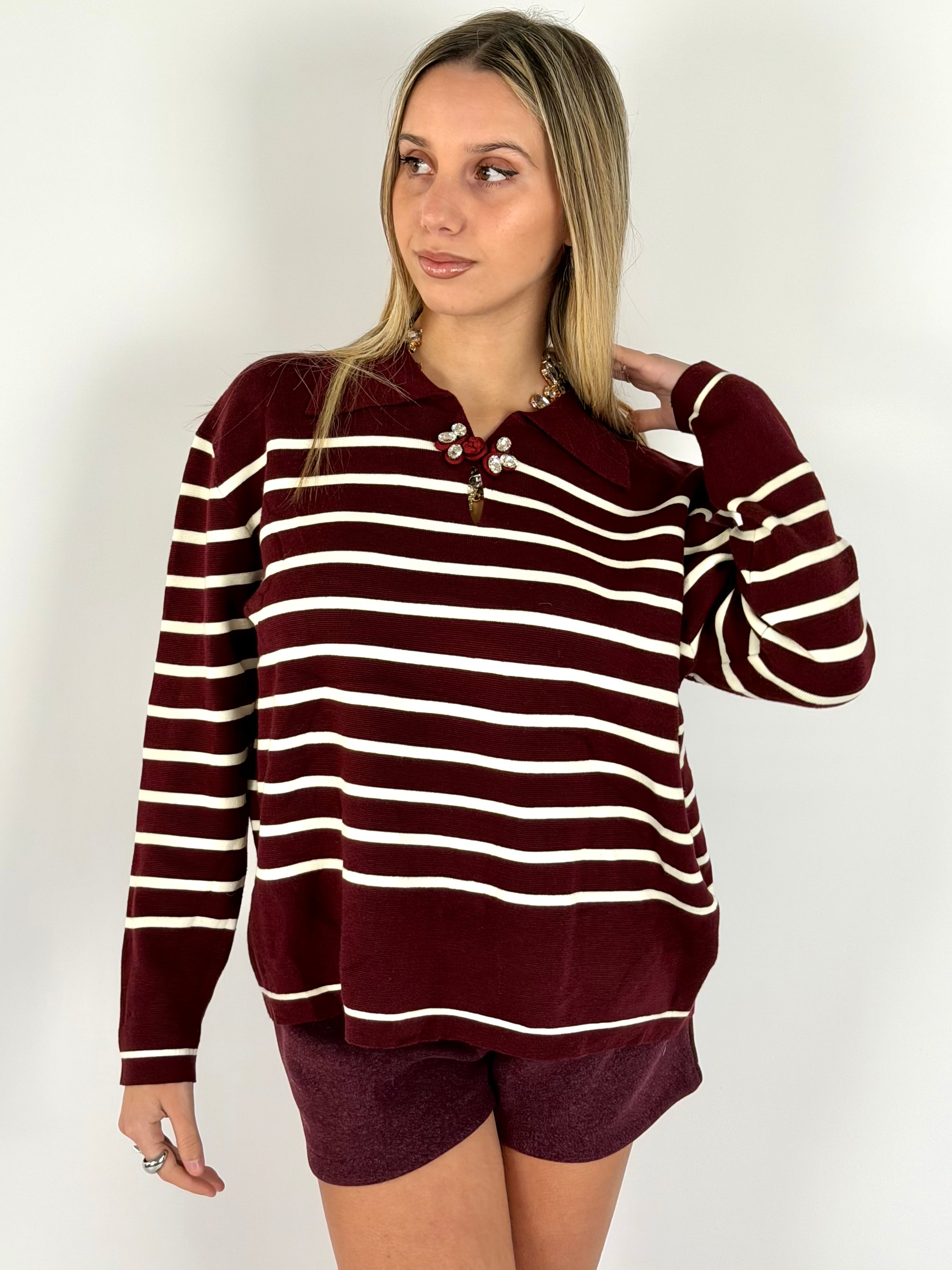 Maglia gioiello righe bordeaux