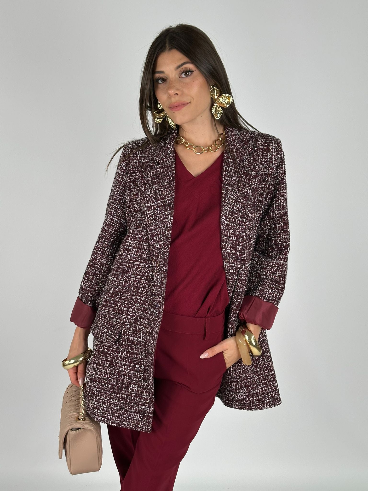 Giacca boucle elegant bordeaux