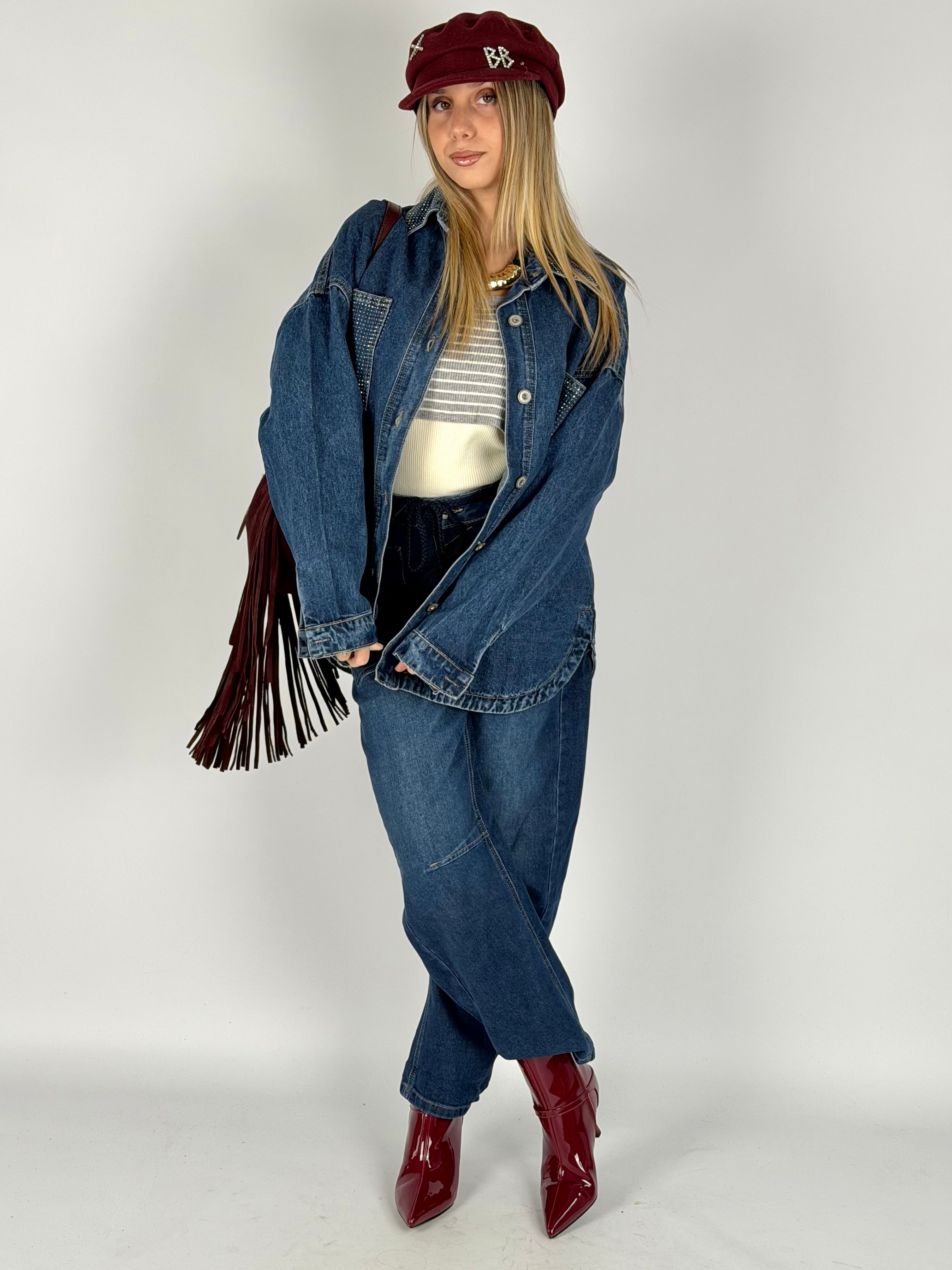 Camicia denim zirconi blu