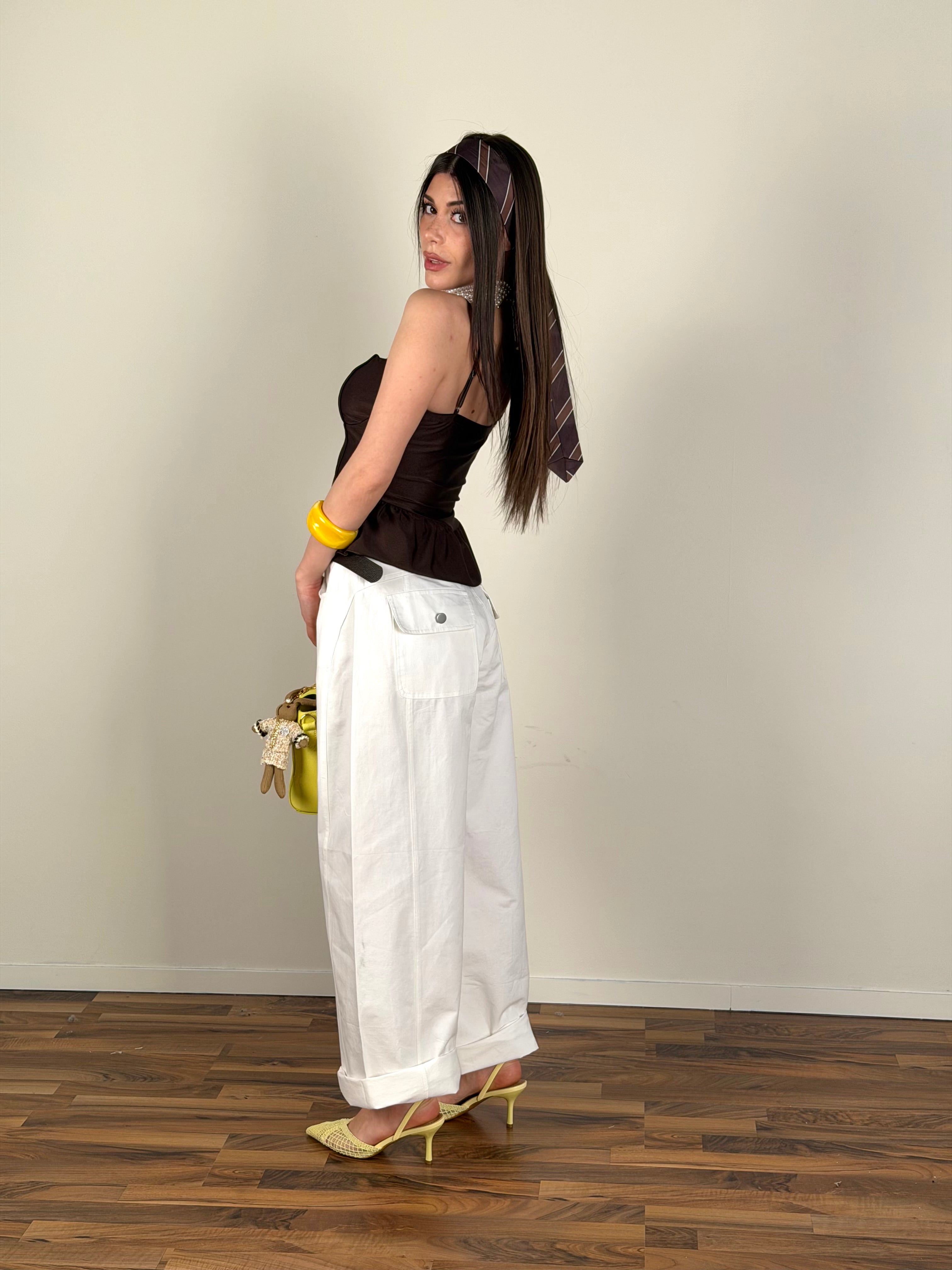 Pantalone + cintura cravatta bianco