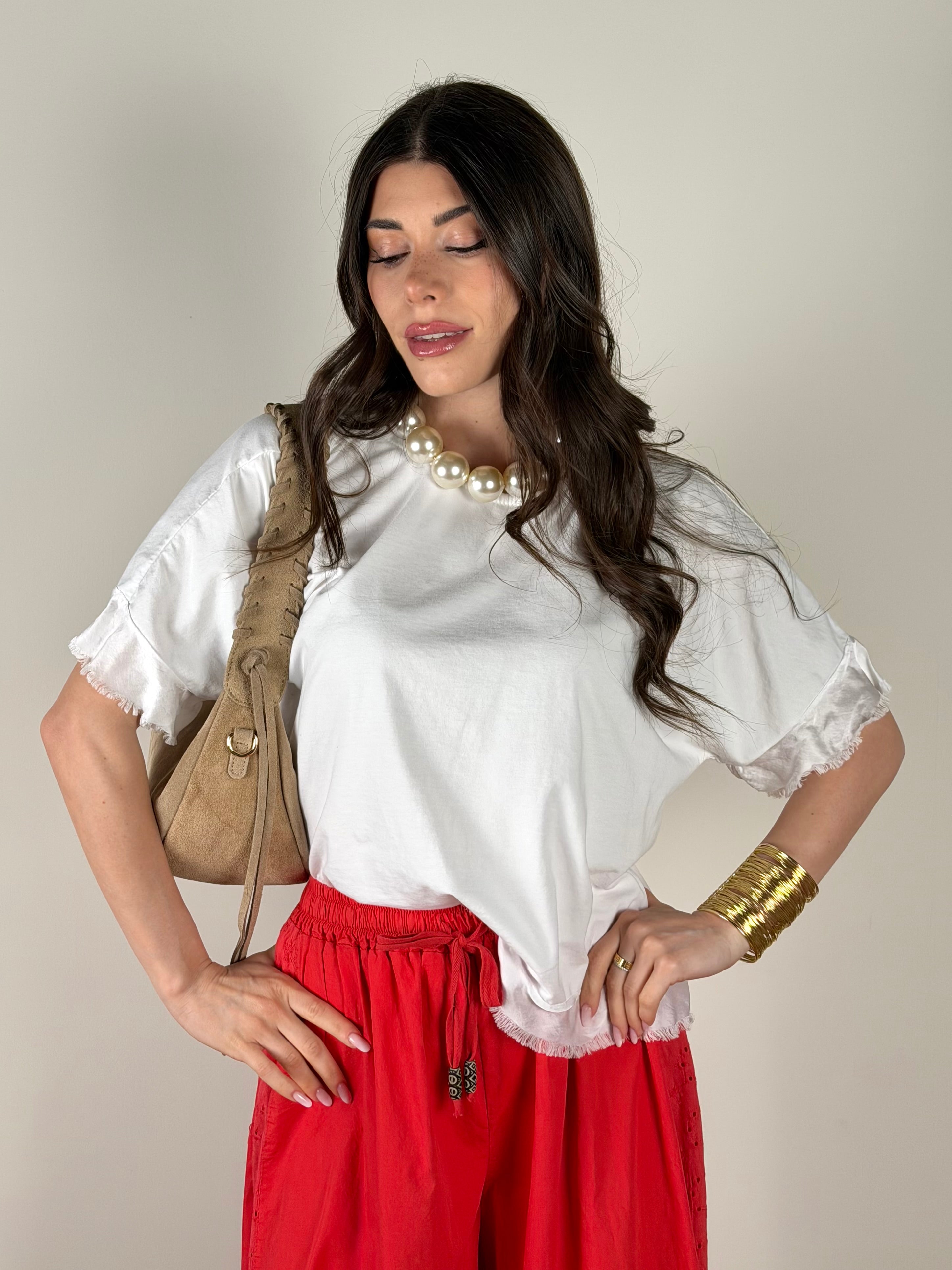 T-shirt bottoni retro bianca