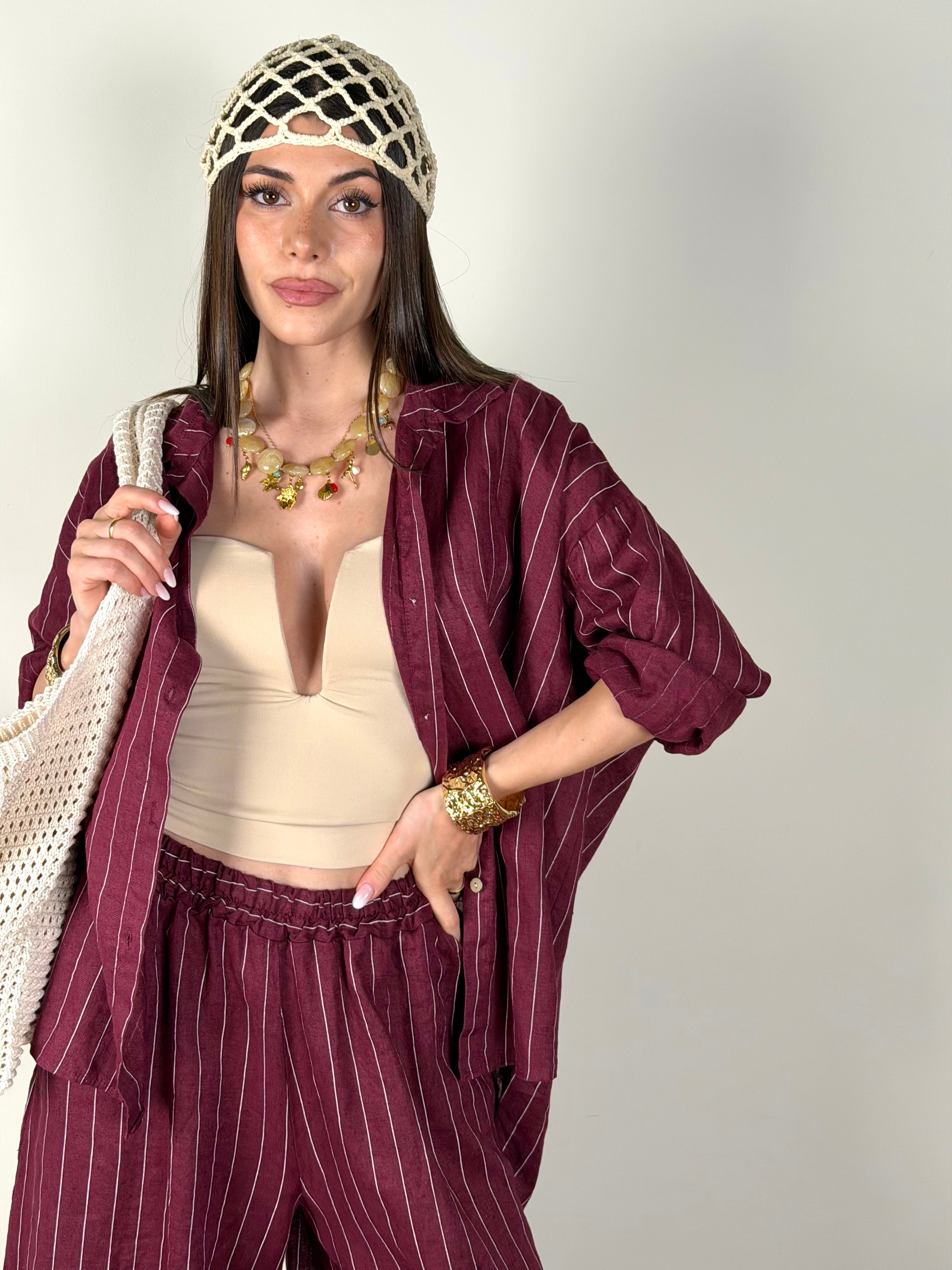 Camicia puro lino Margot bordeaux