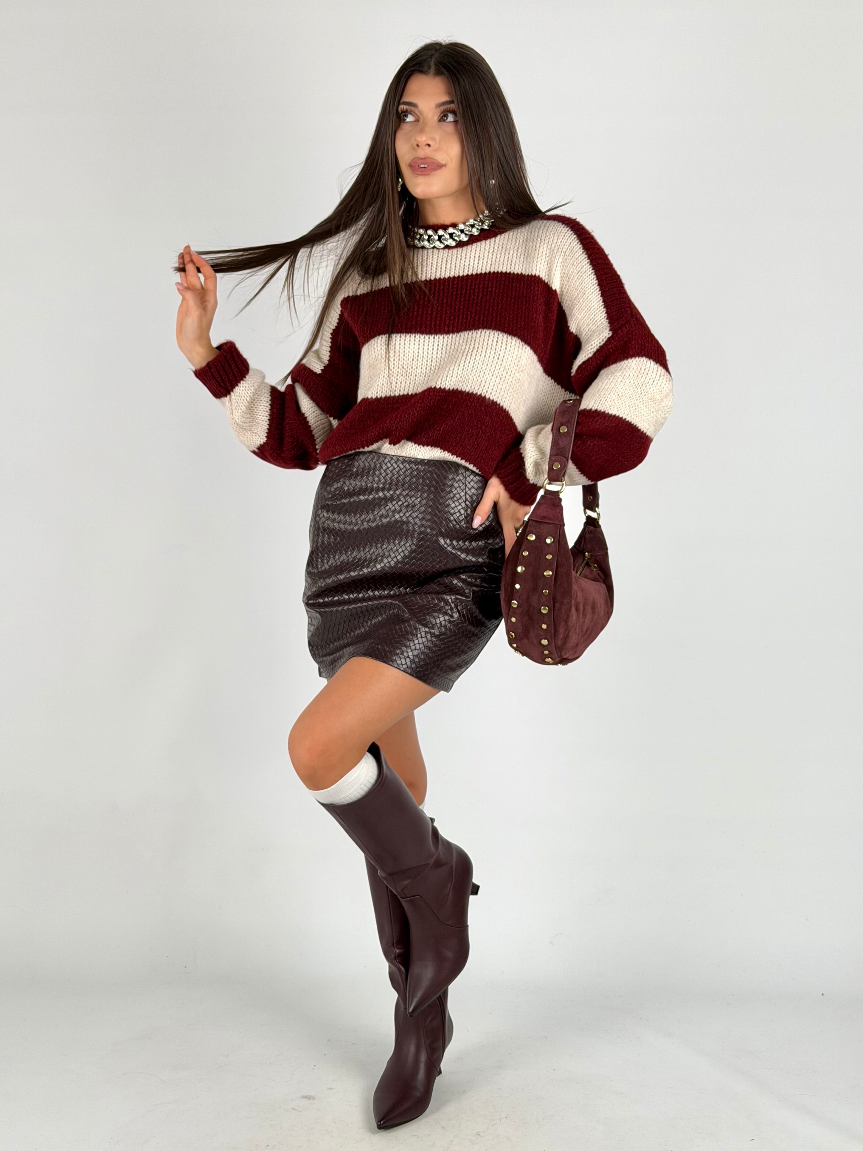 Gonna intrecciata ecopelle bordeaux