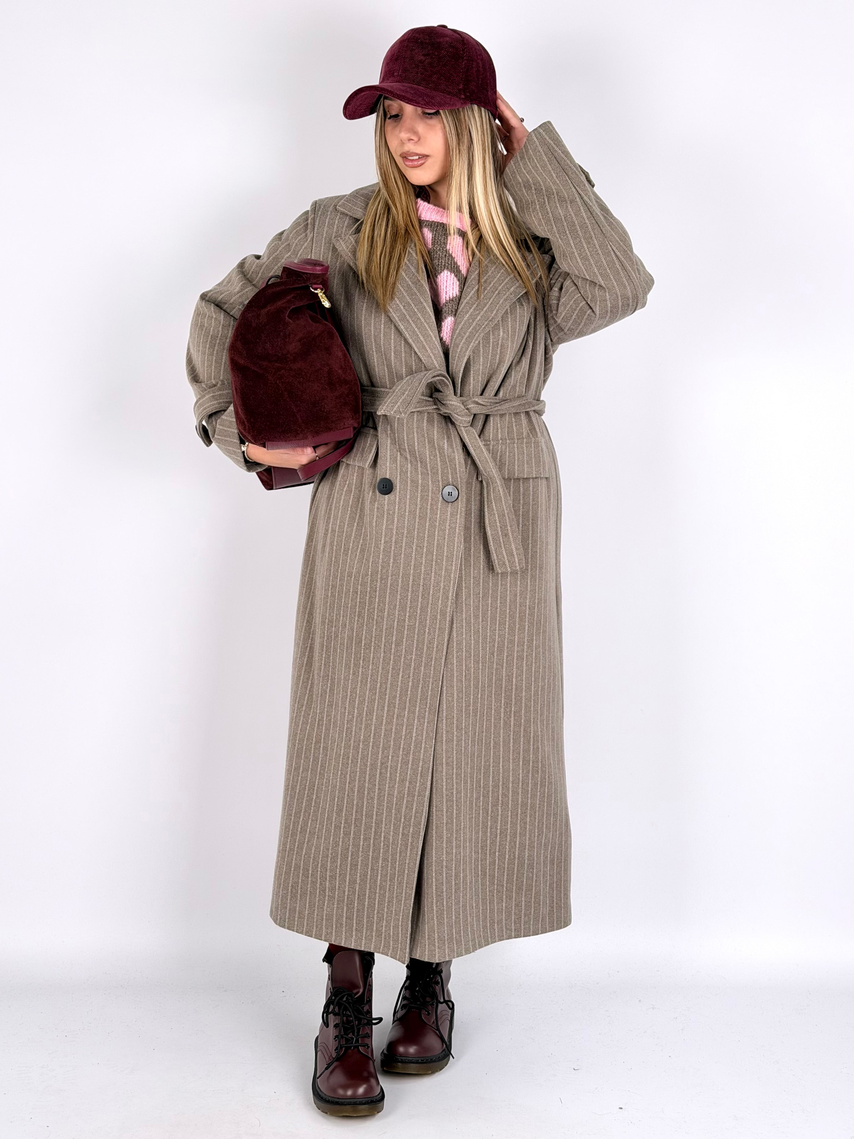 Cappotto gessato beige