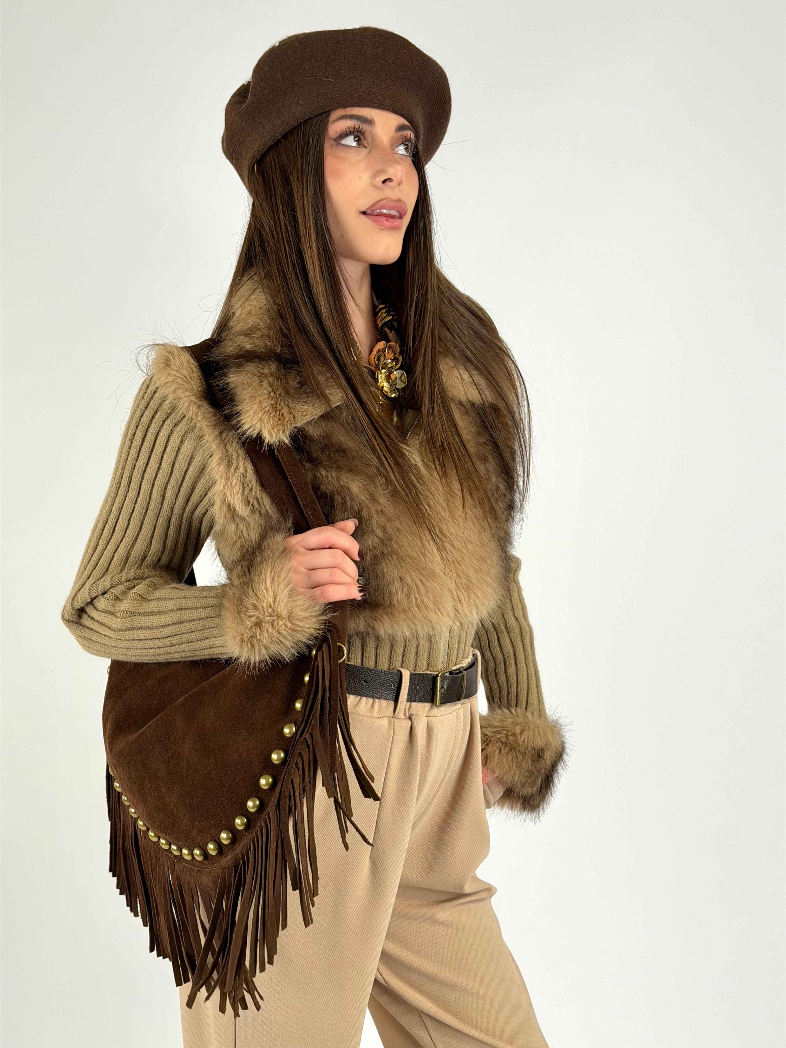 Maglia con pelliccia beige