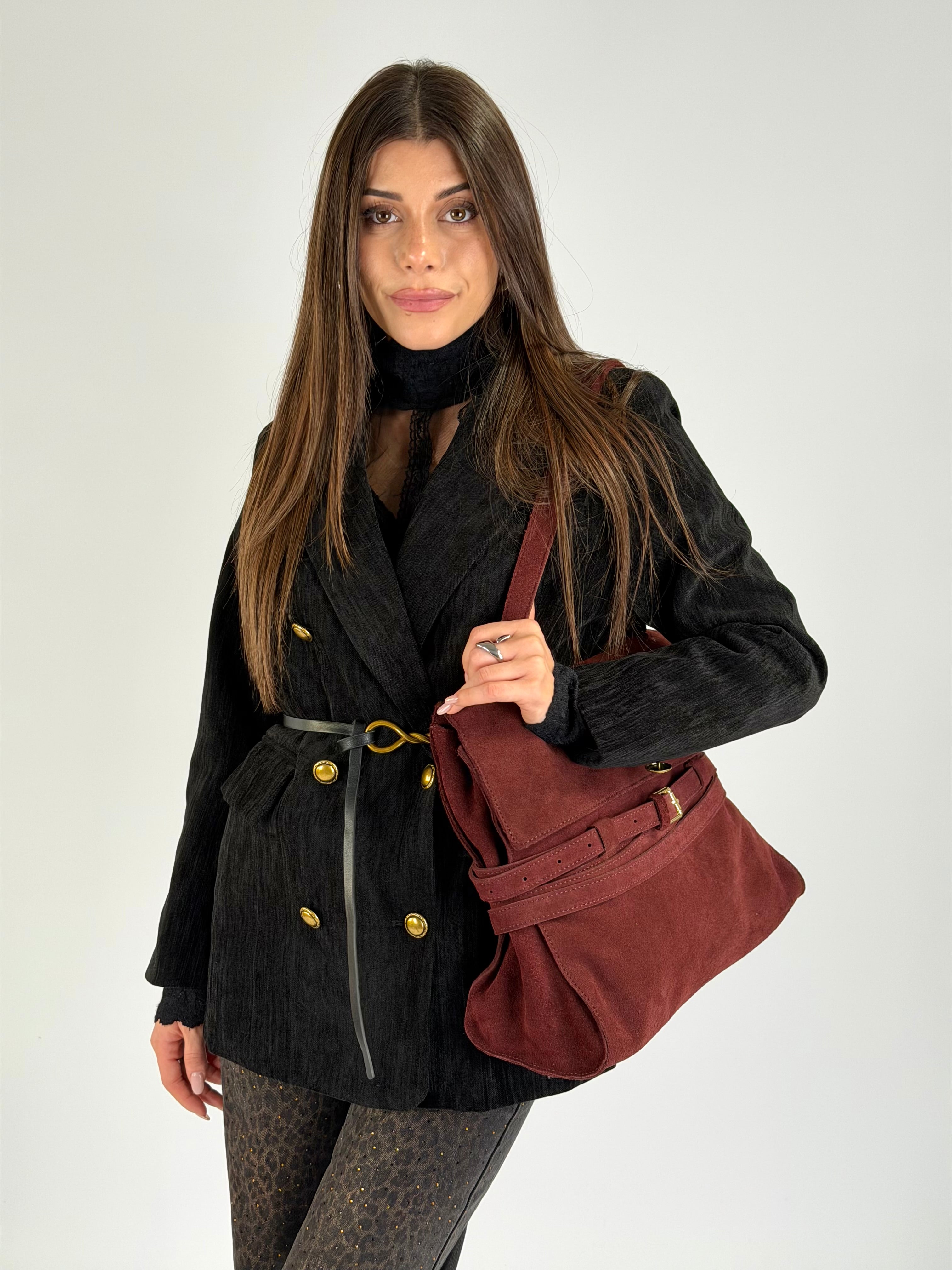 Giacca scamosciata doppio petto nera