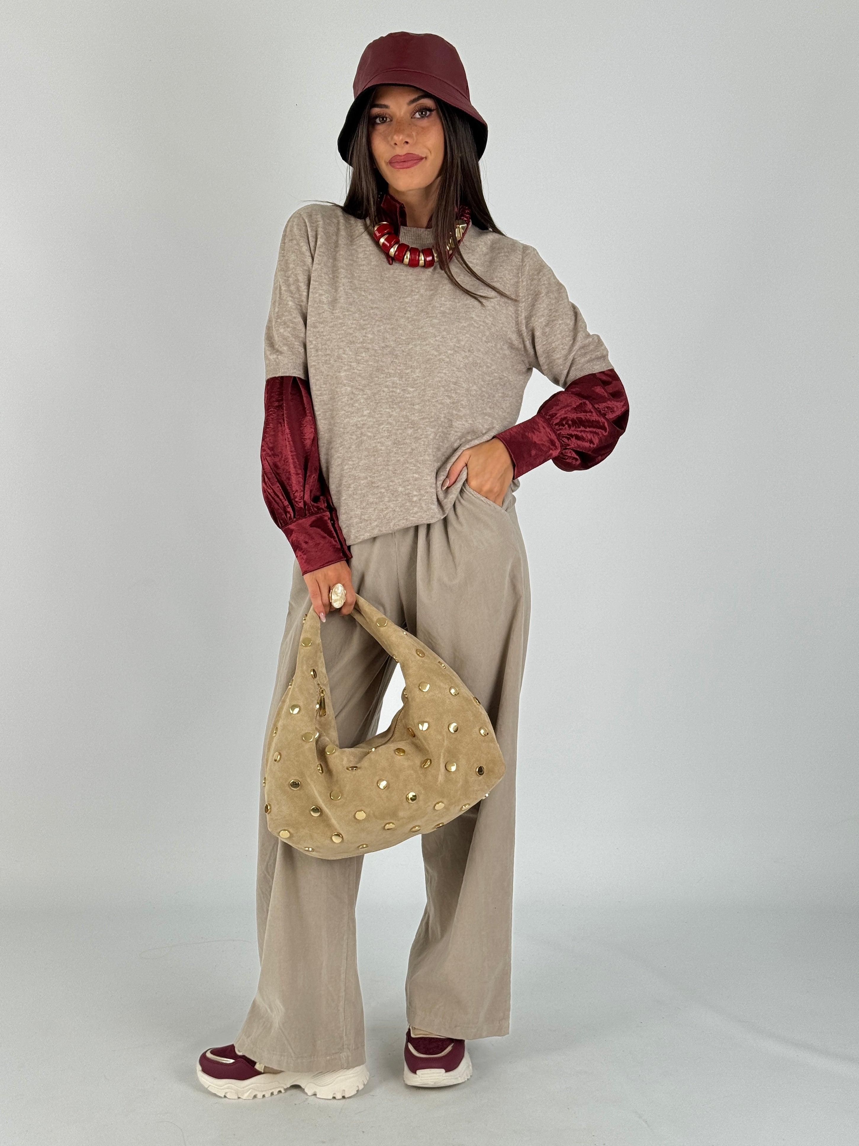 Maglia manica 3/4 sbuffo beige