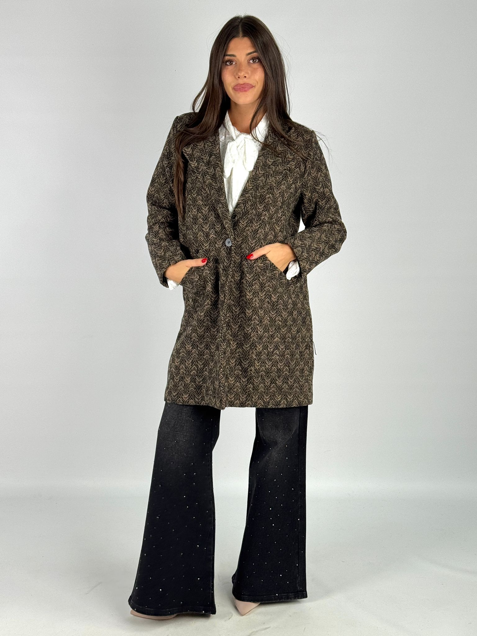 Cappotto a spiga tabacco