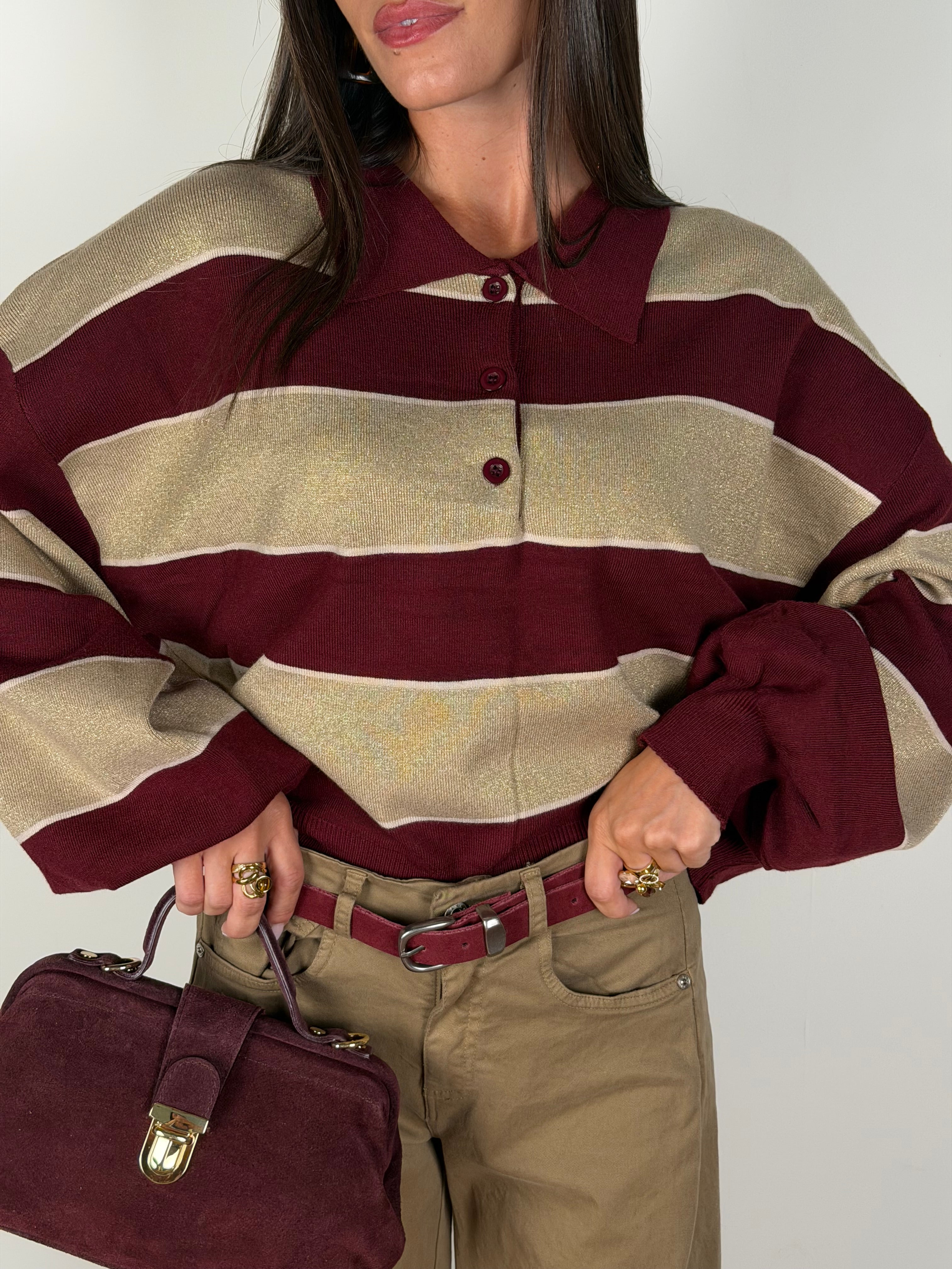 Maglia polo righe bordeaux