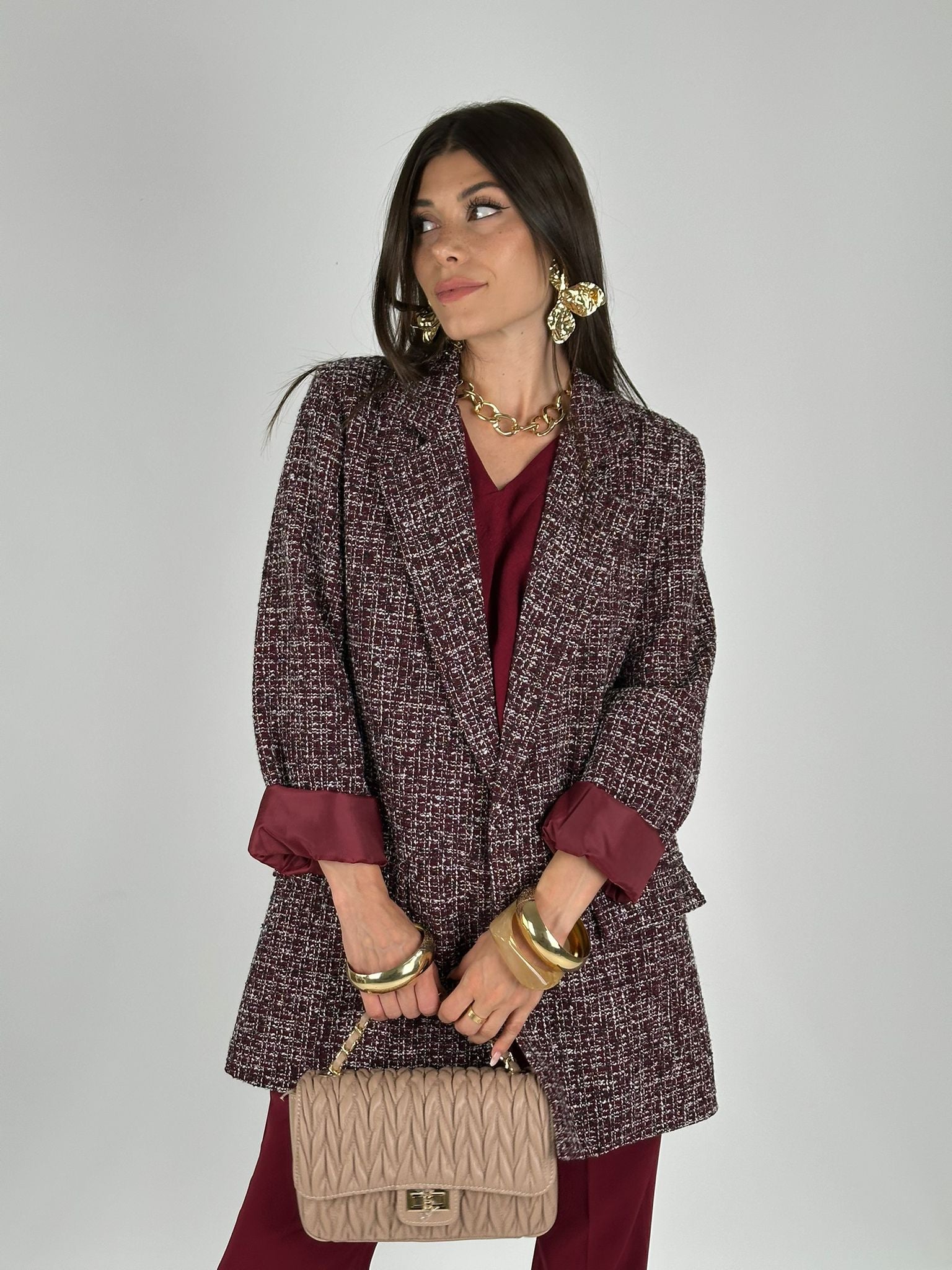 Giacca boucle elegant bordeaux