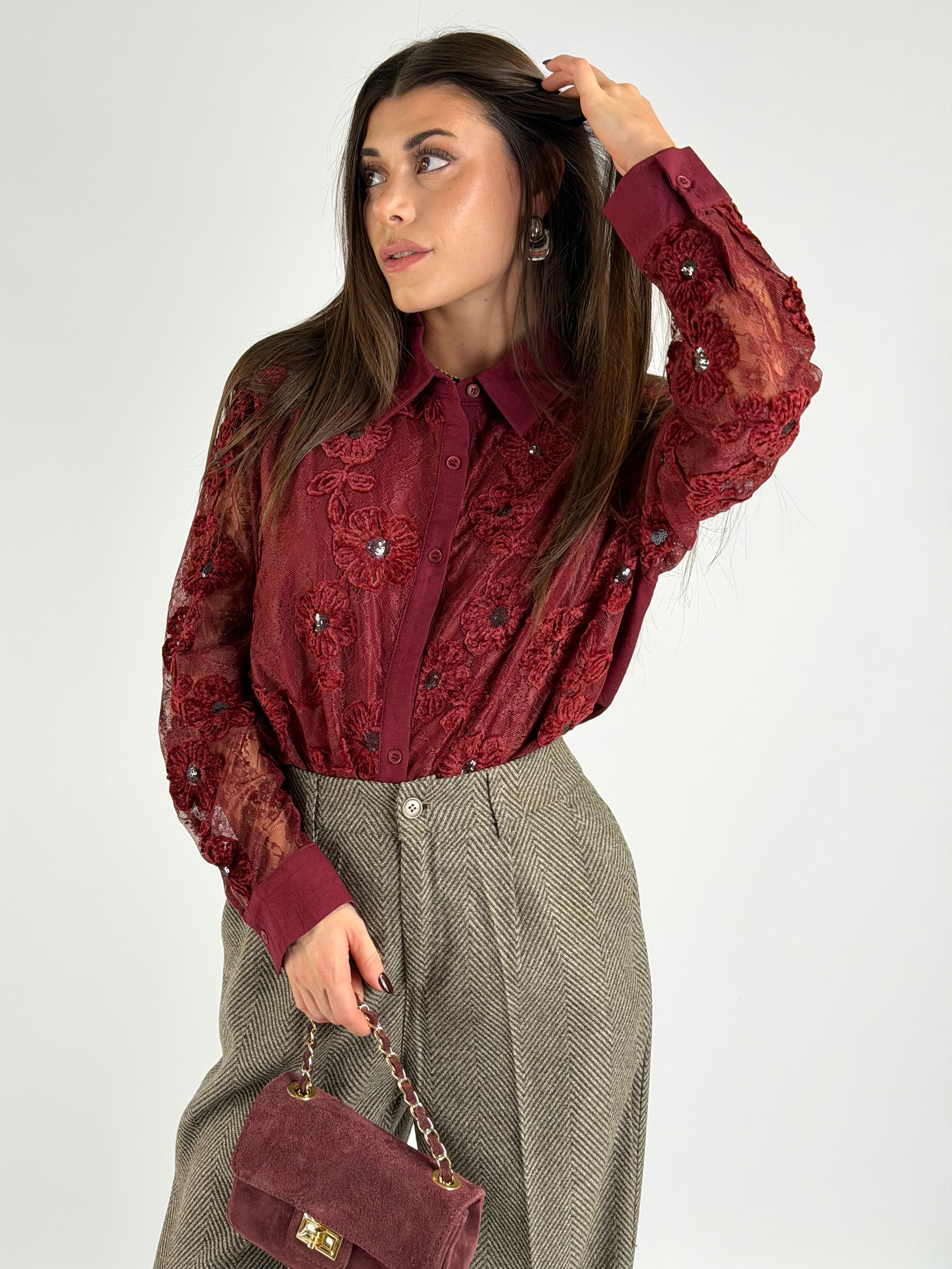 Camicia pizzo Marta bordeaux