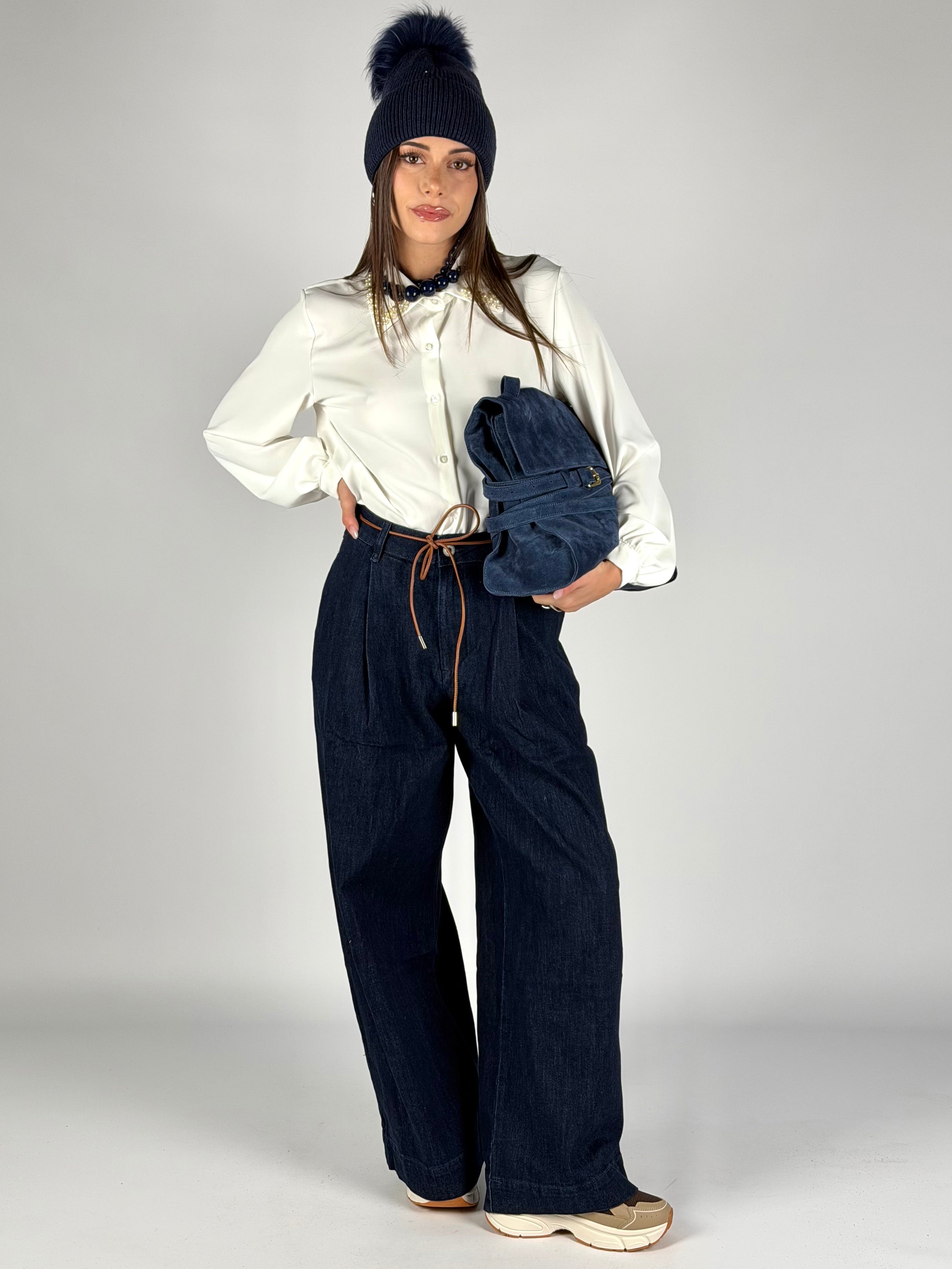 Camicia colletto perle bianca