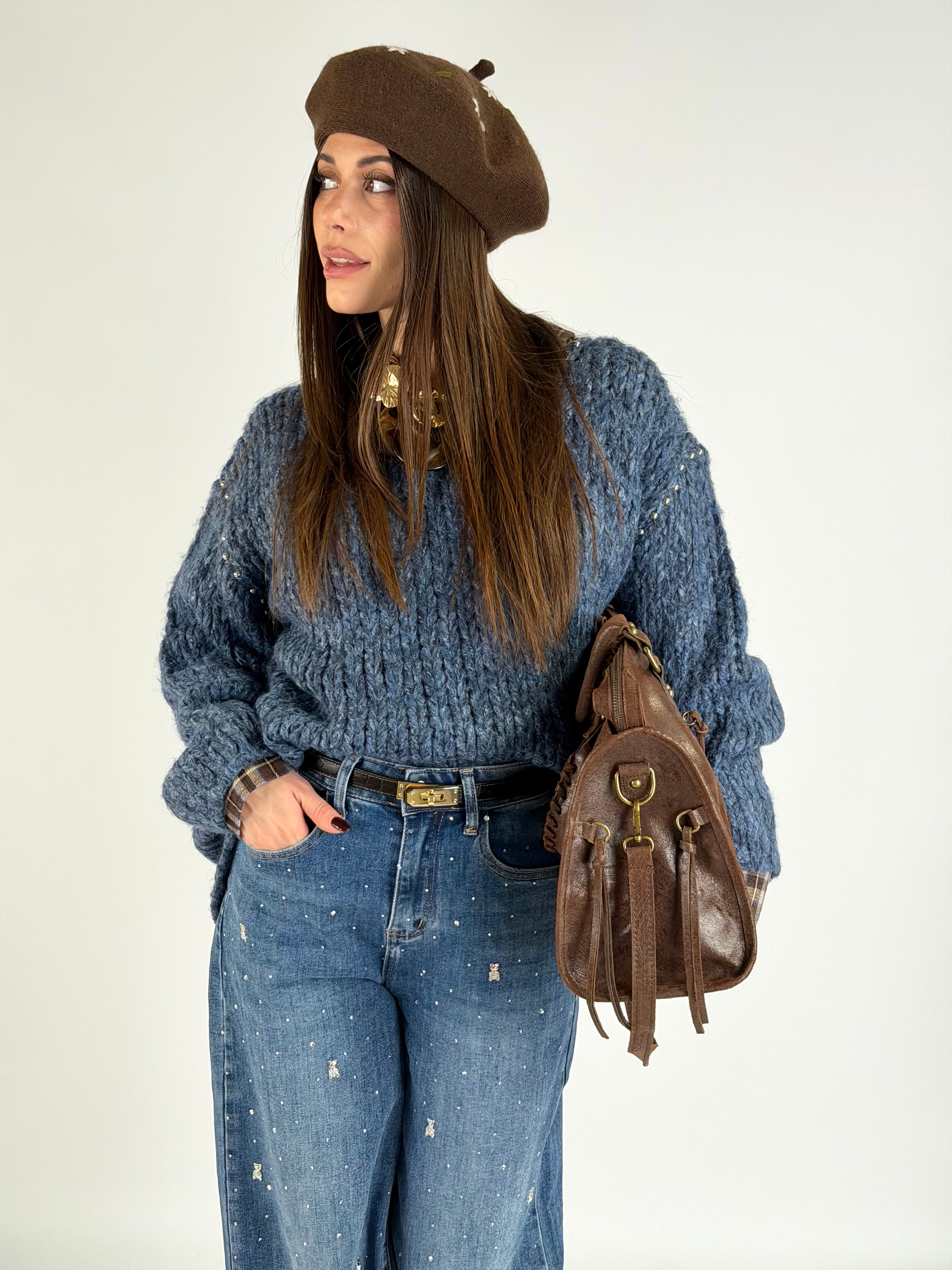 Maglia borchiette blu