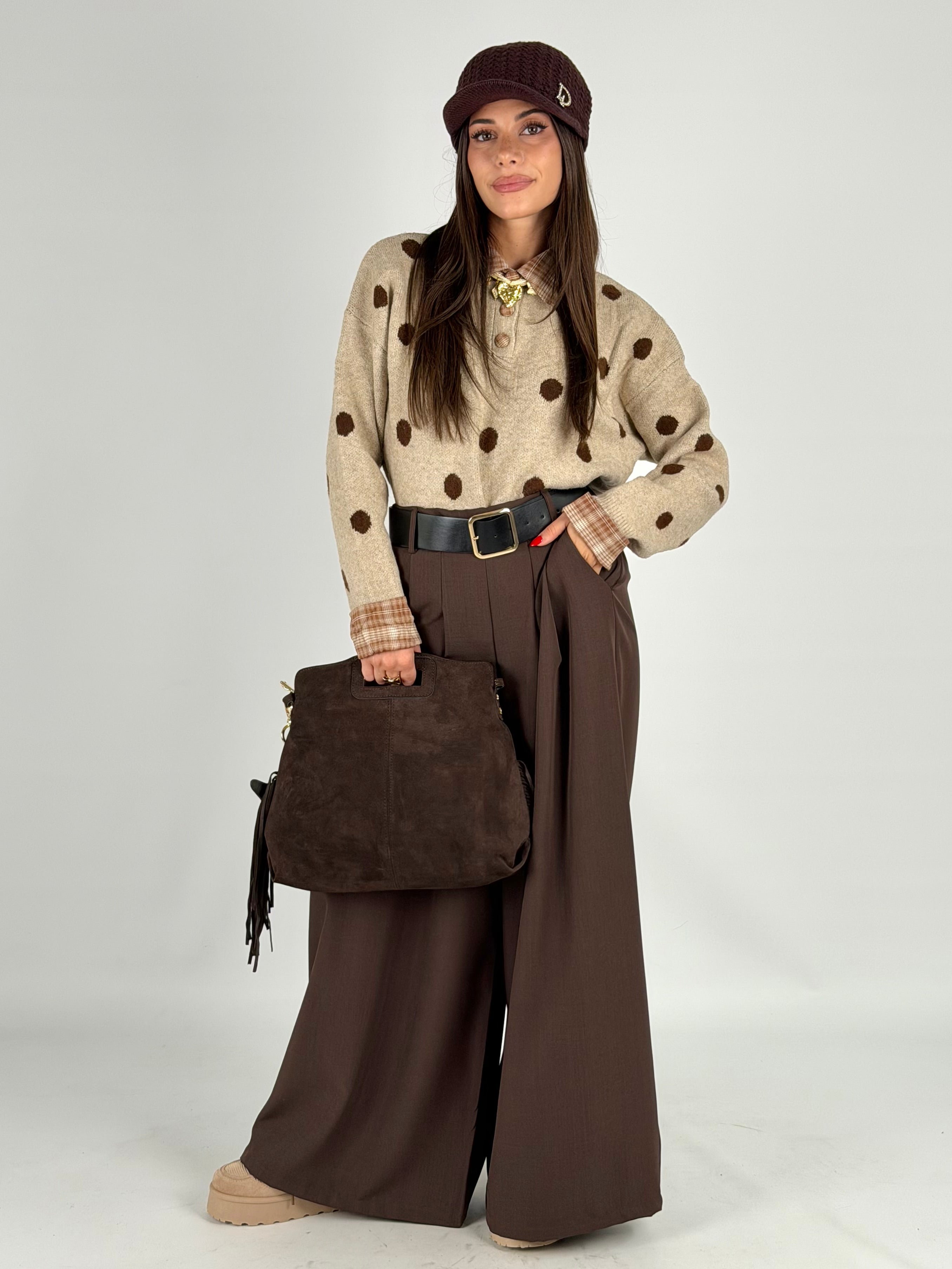 Pantalone palazzo con cinta moro