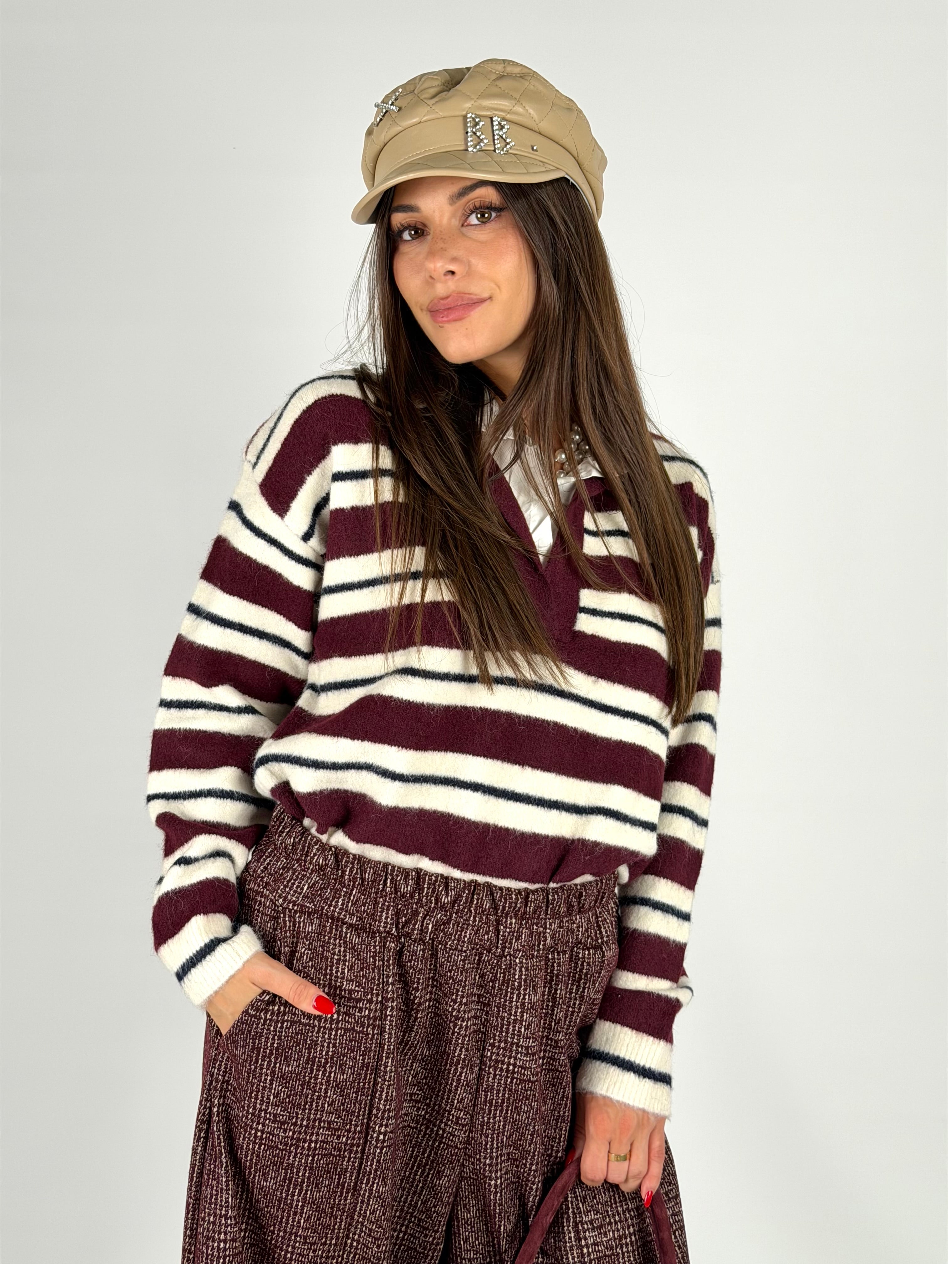 Magliancino righe + camicia bordeaux