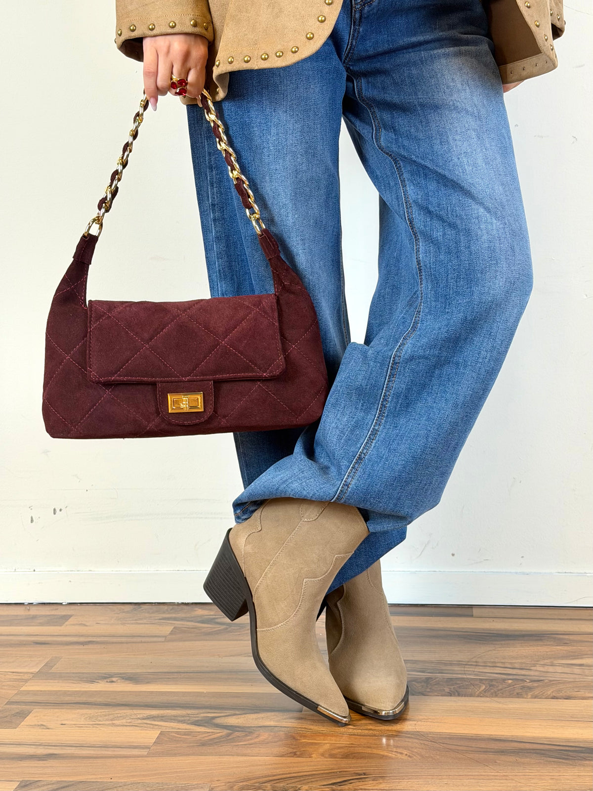 Tronchetto Texas vera pelle beige