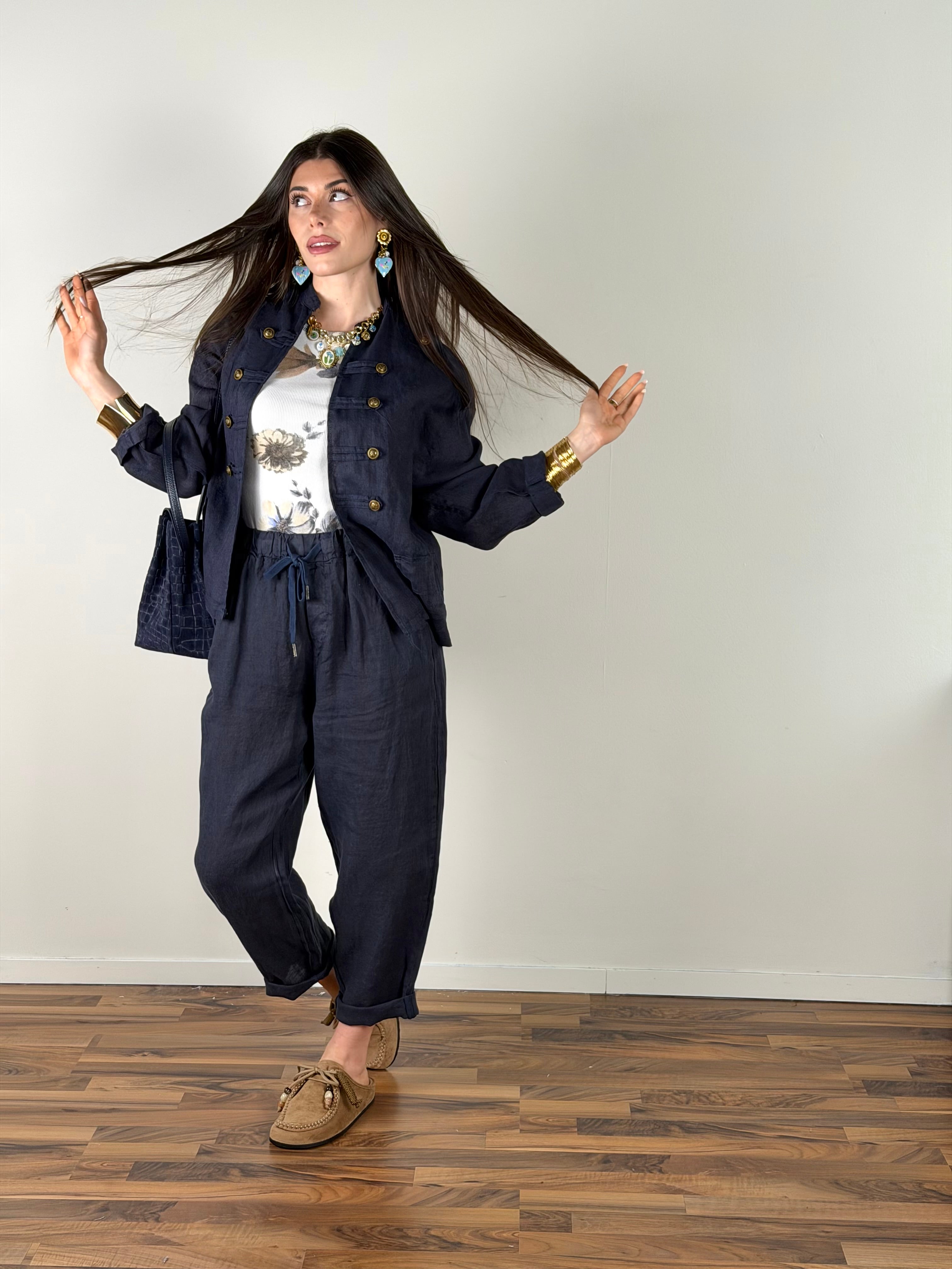 Giacca Lino Napoleone blu