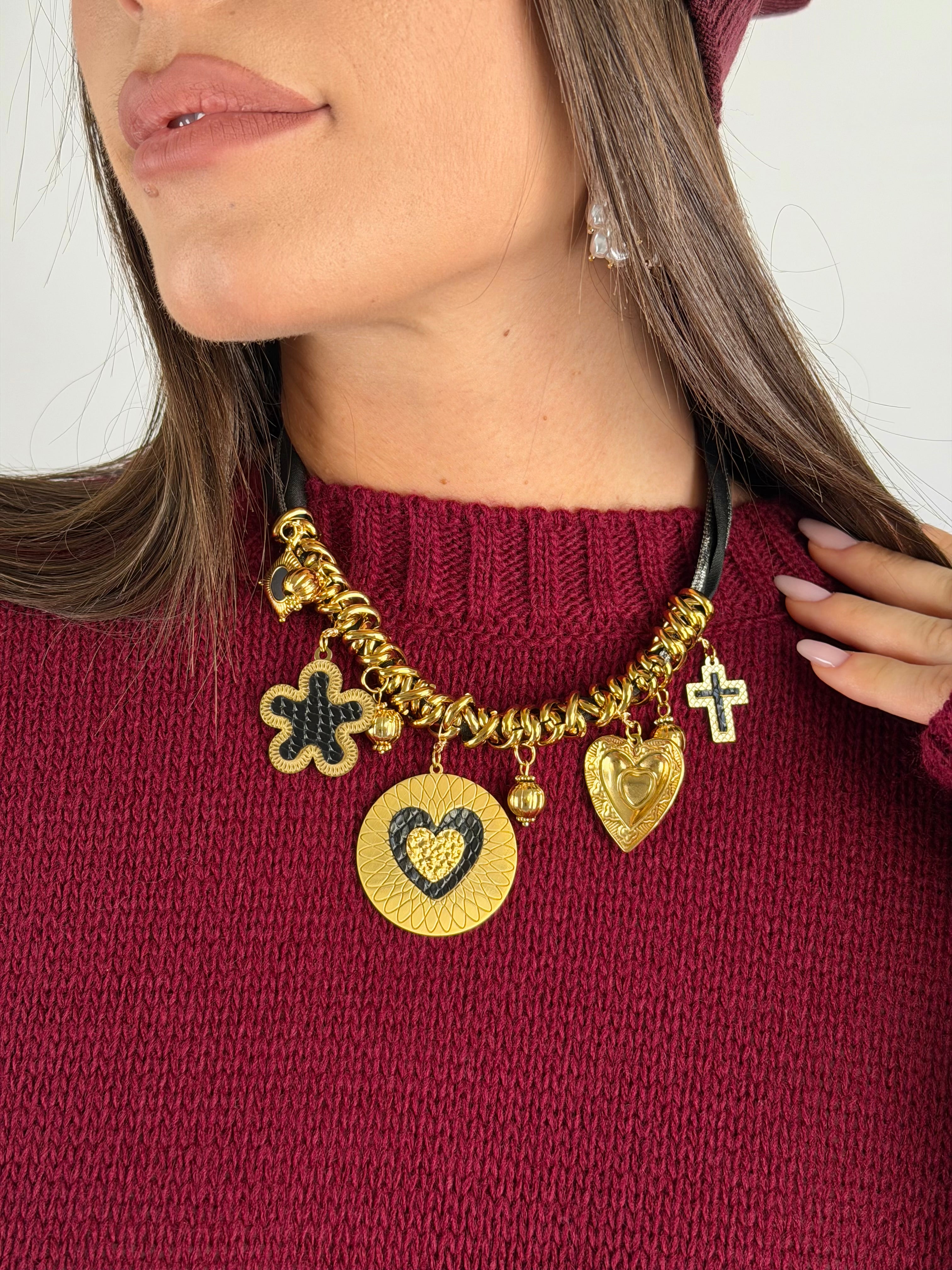 Collana ciondoli nastro lurex