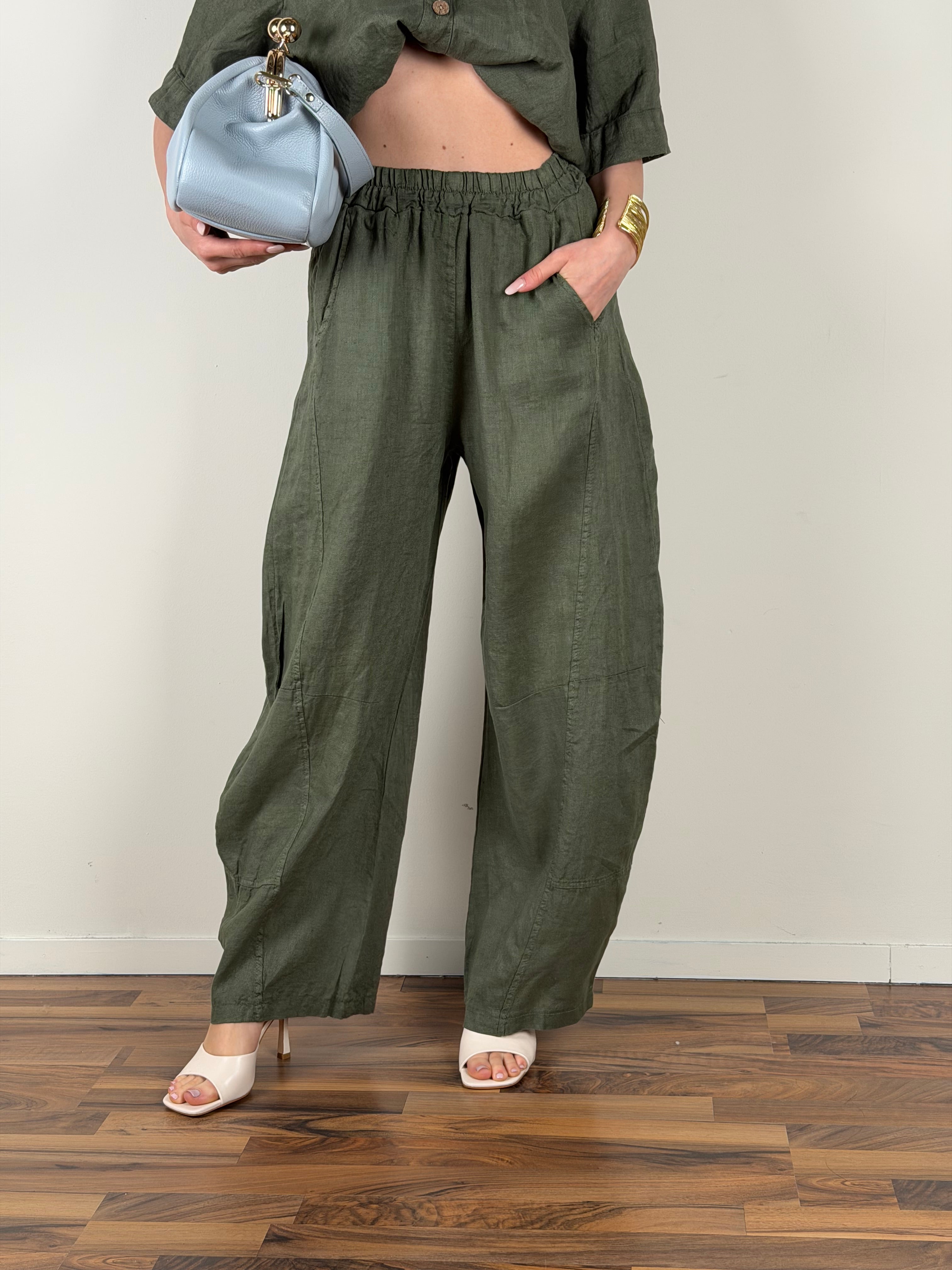 Pantalone 100% Lino verde