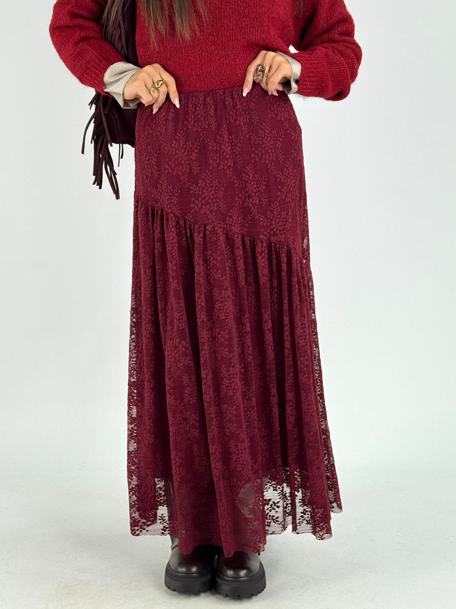 Gonna pizzo Genova bordeaux