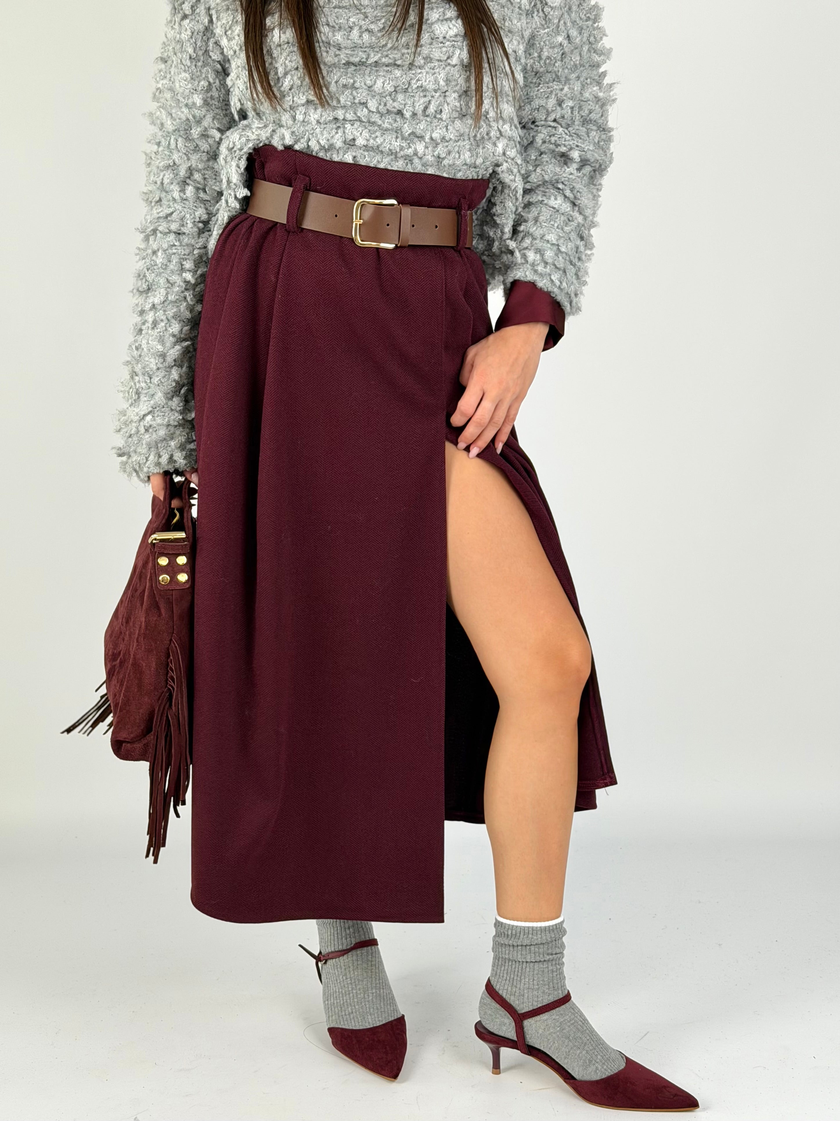 Gonna in panno bordeaux