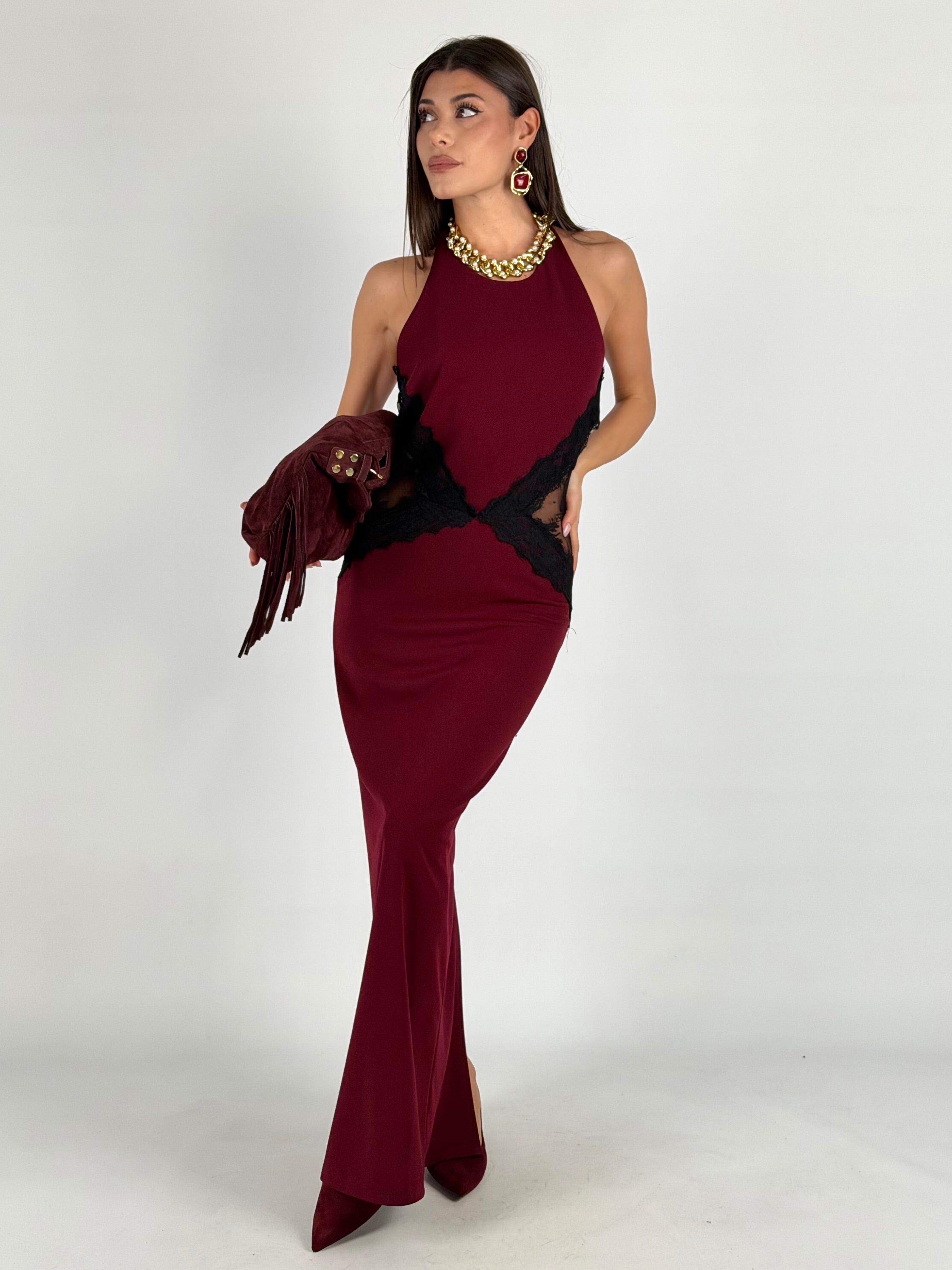 Abito pizzo Amira bordeaux