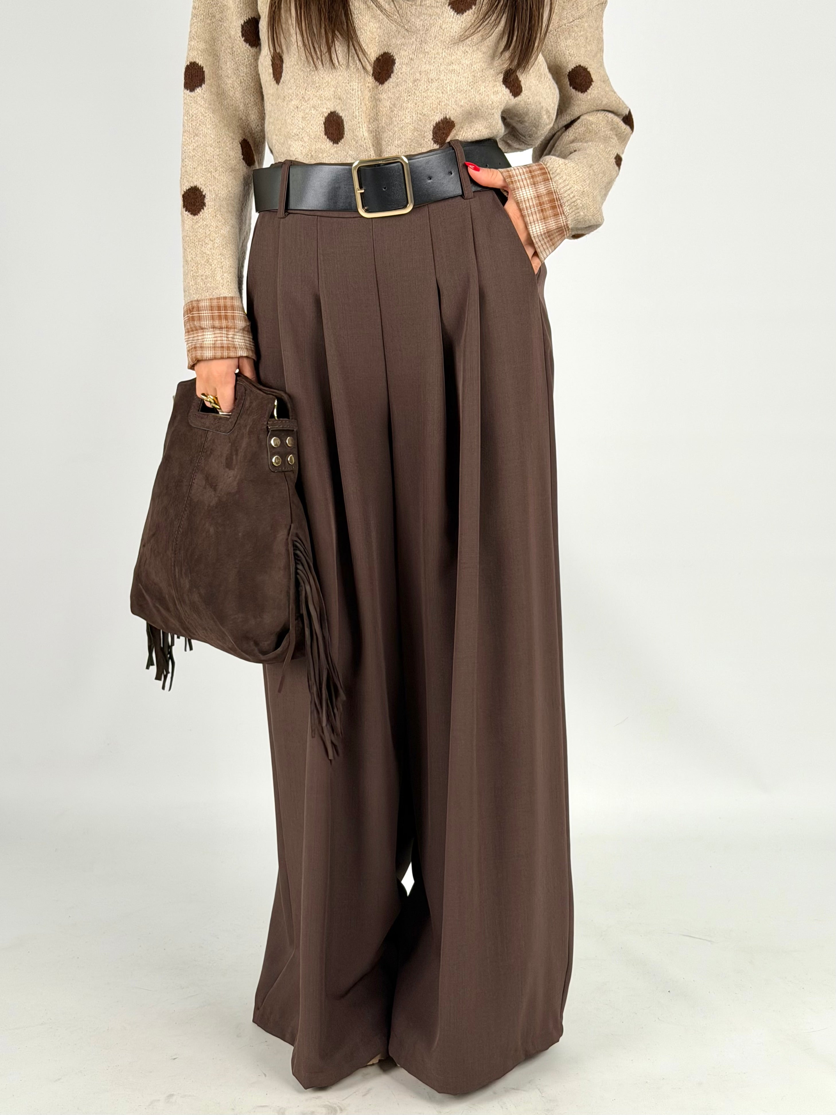 Pantalone palazzo con cinta moro