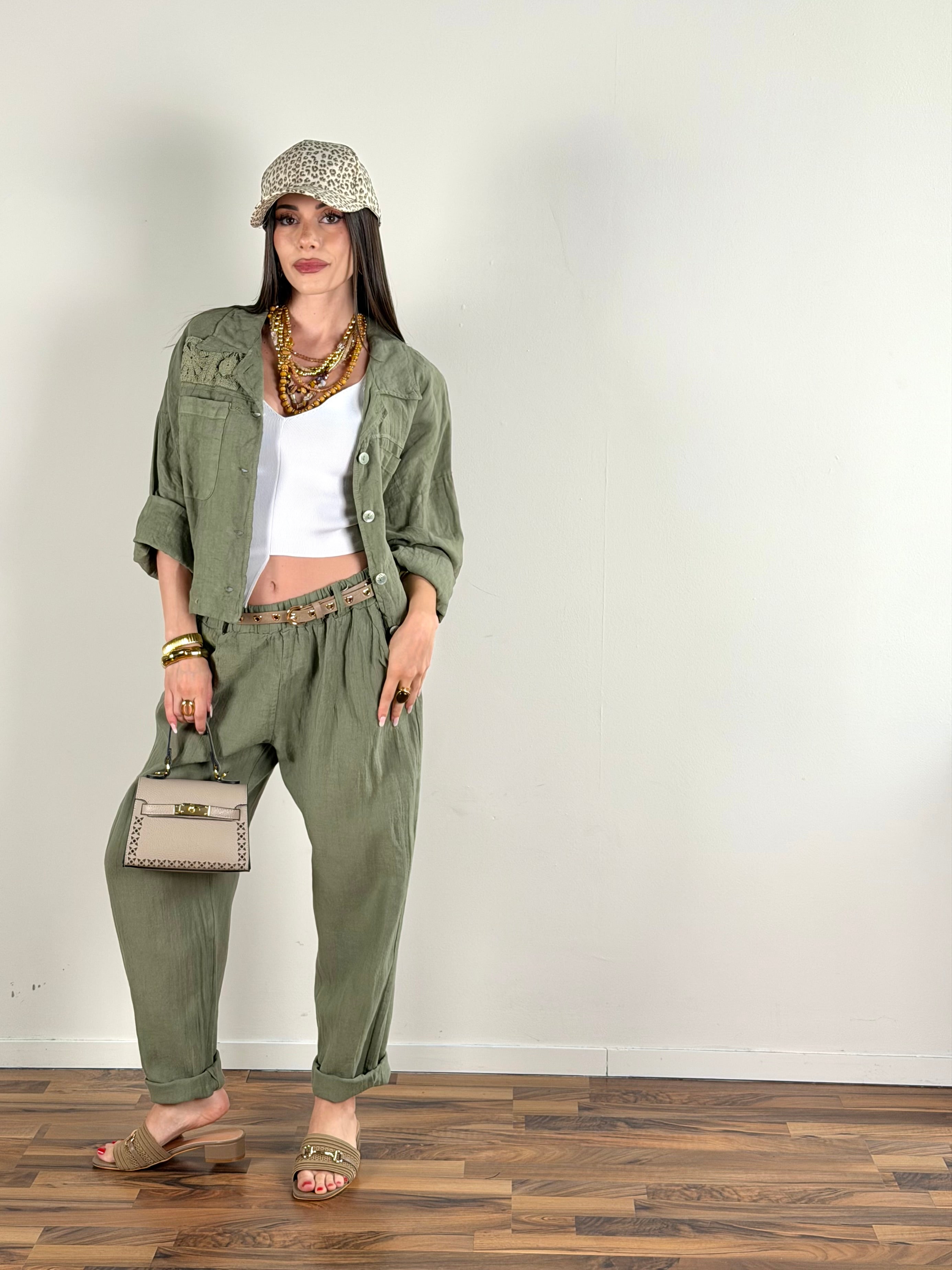 Camicia puro lino Kora verde