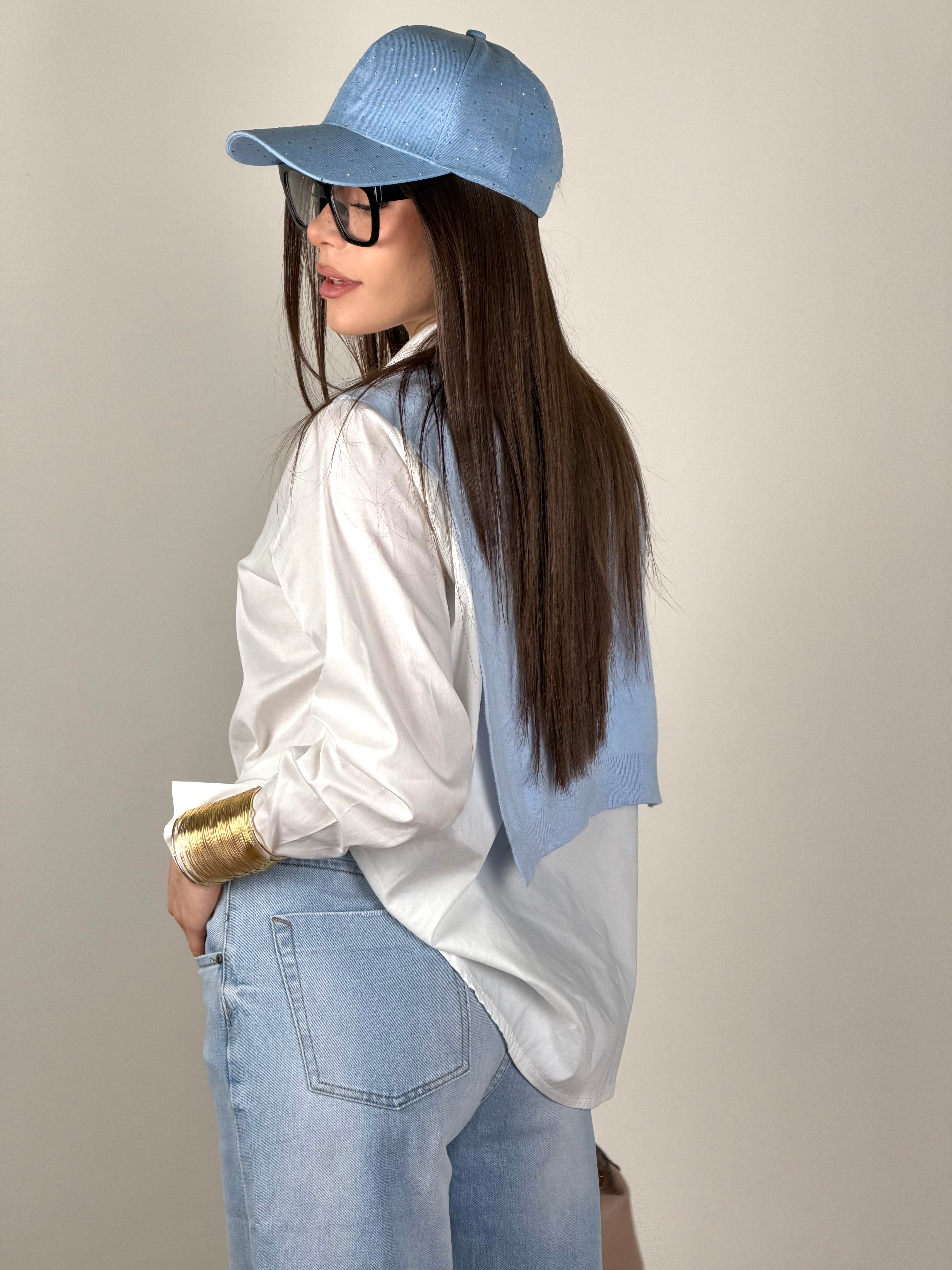 Camicia cotone + maglioncino celeste