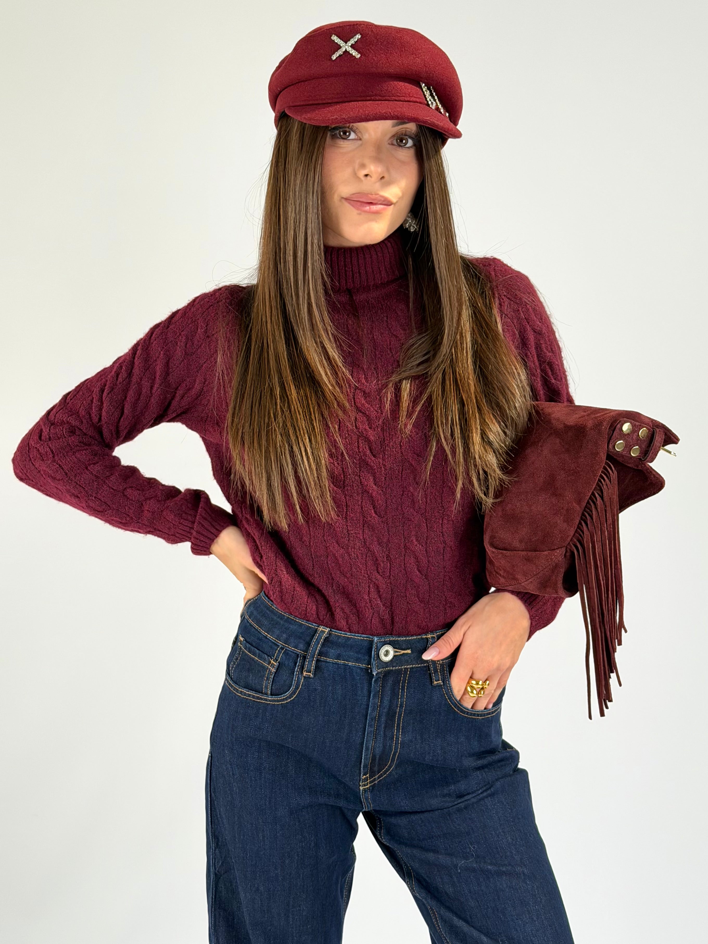 Maglia treccia bordeaux