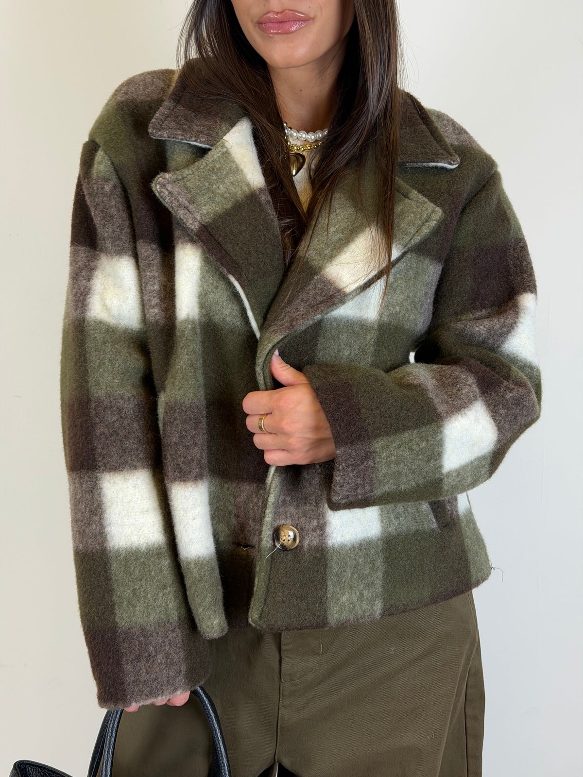Cappotto crop Check verde