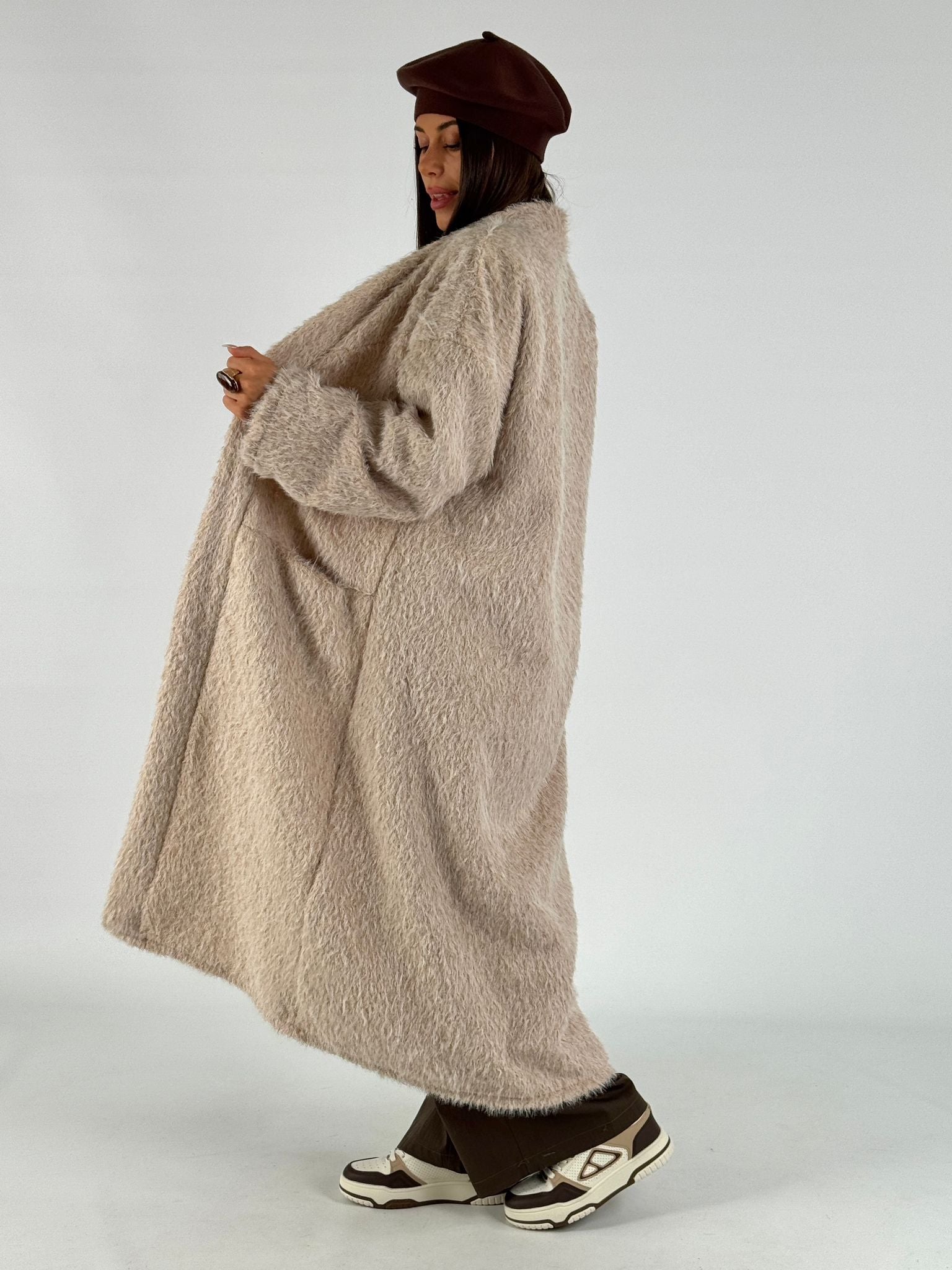 Cappotto Pelliccia lunga beige