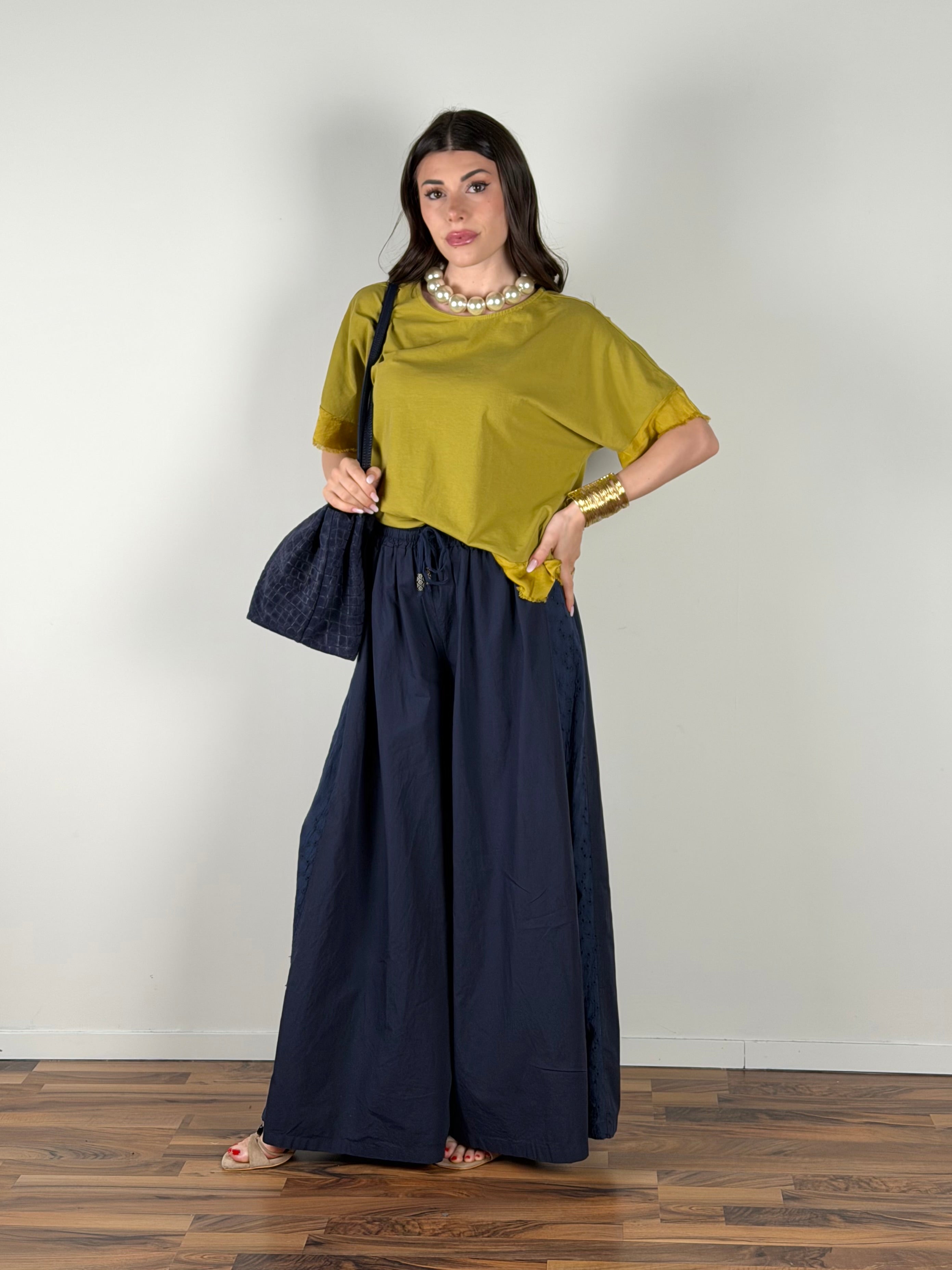Pantalone colors pizzo sangallo blu