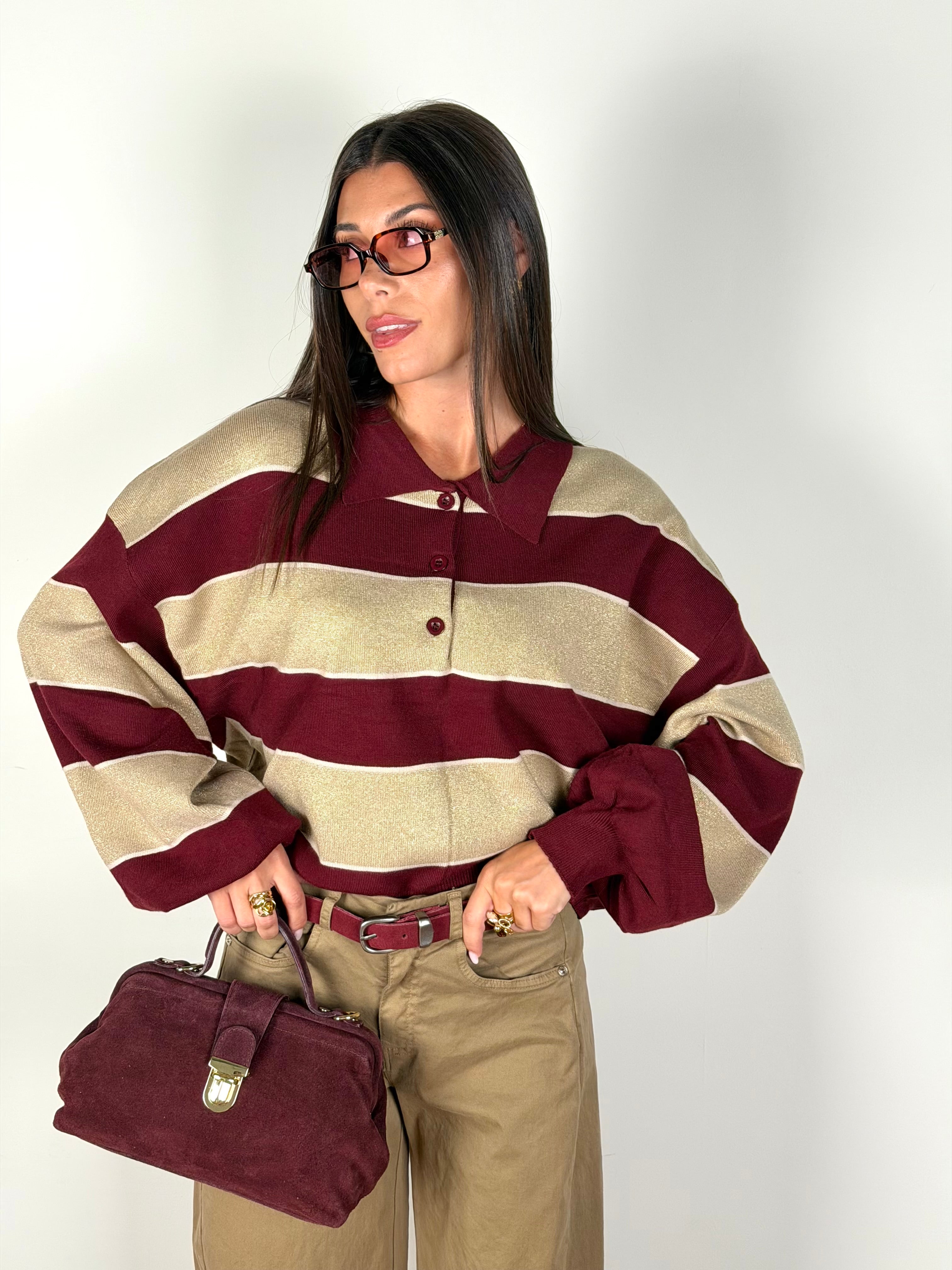 Maglia polo righe bordeaux