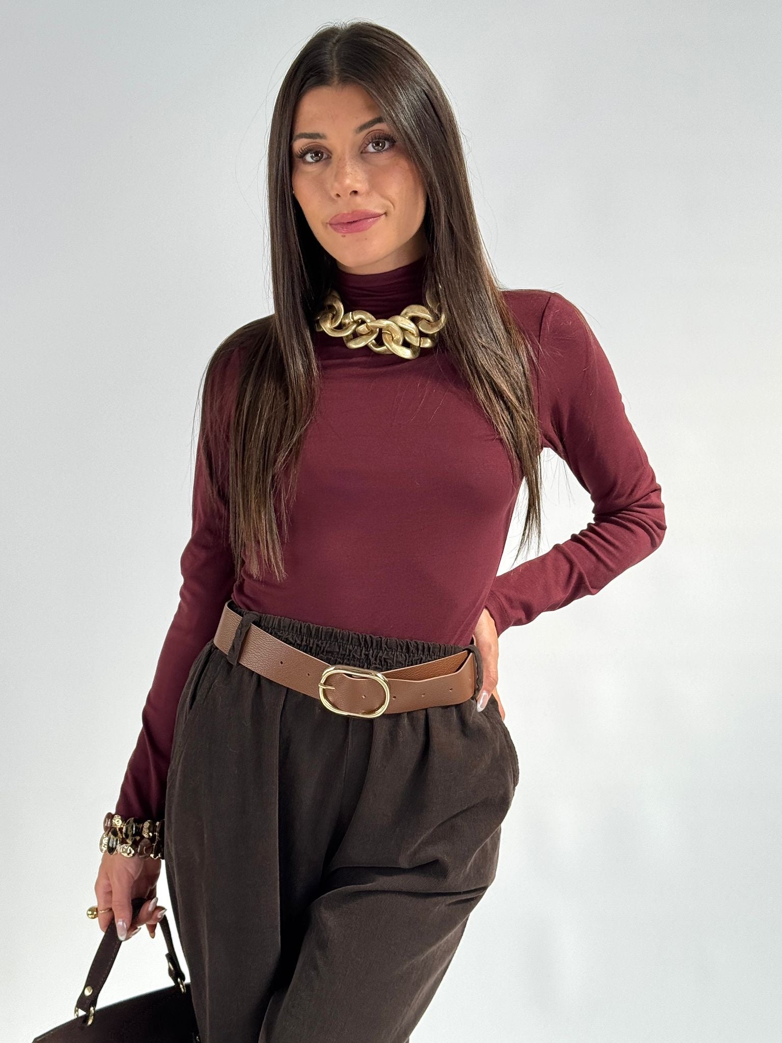 Maglia collo alto bordeaux
