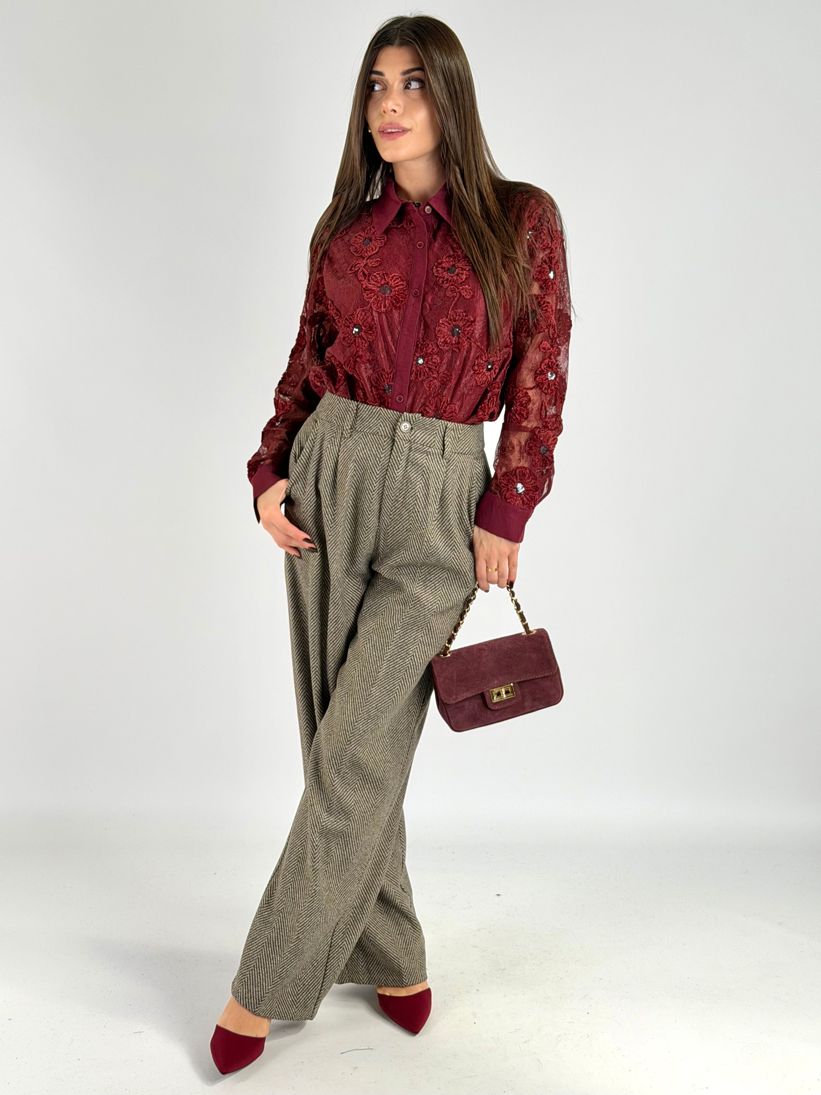 Camicia pizzo Marta bordeaux