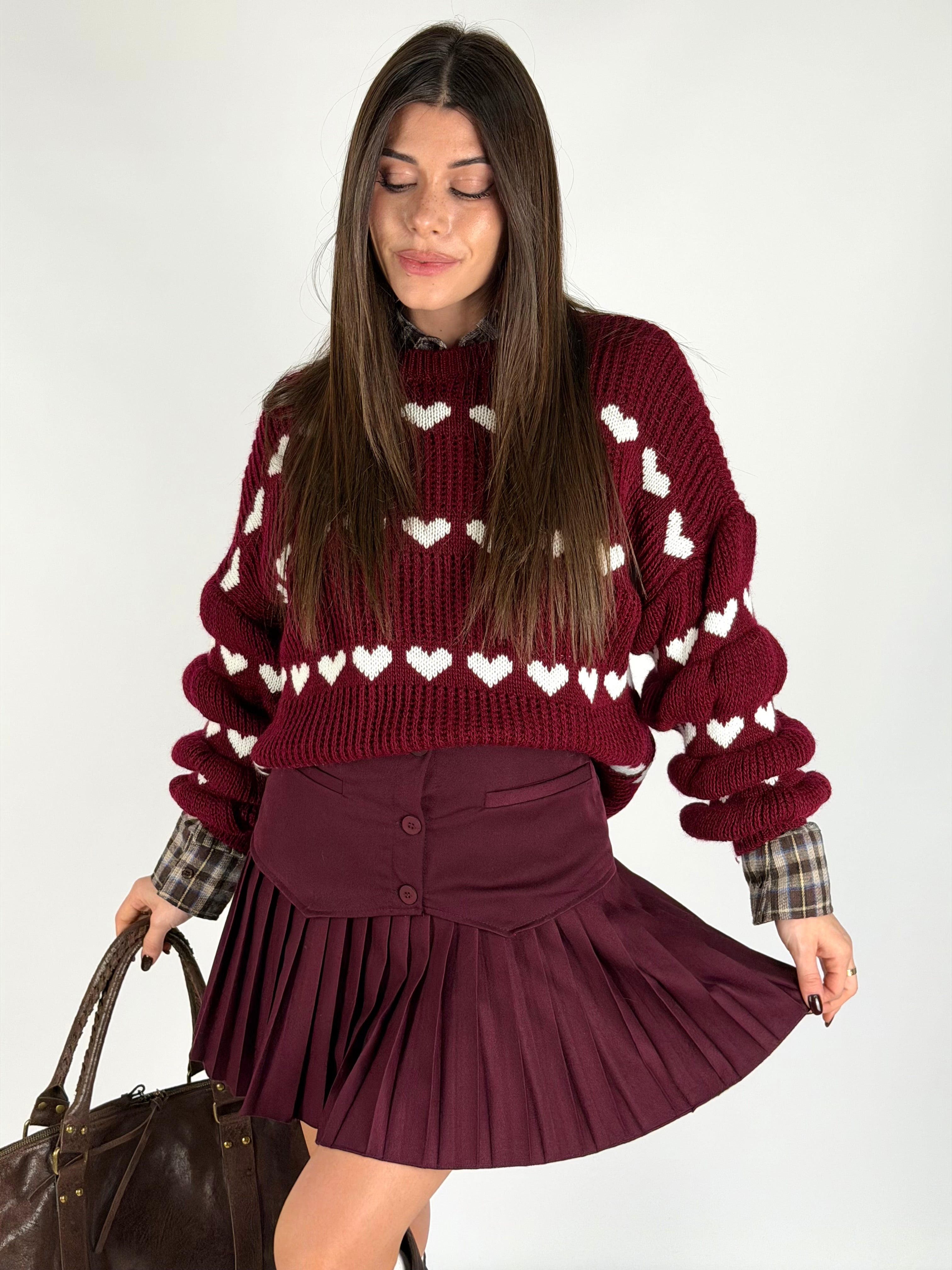 Gonna plisse corpetto bordeaux