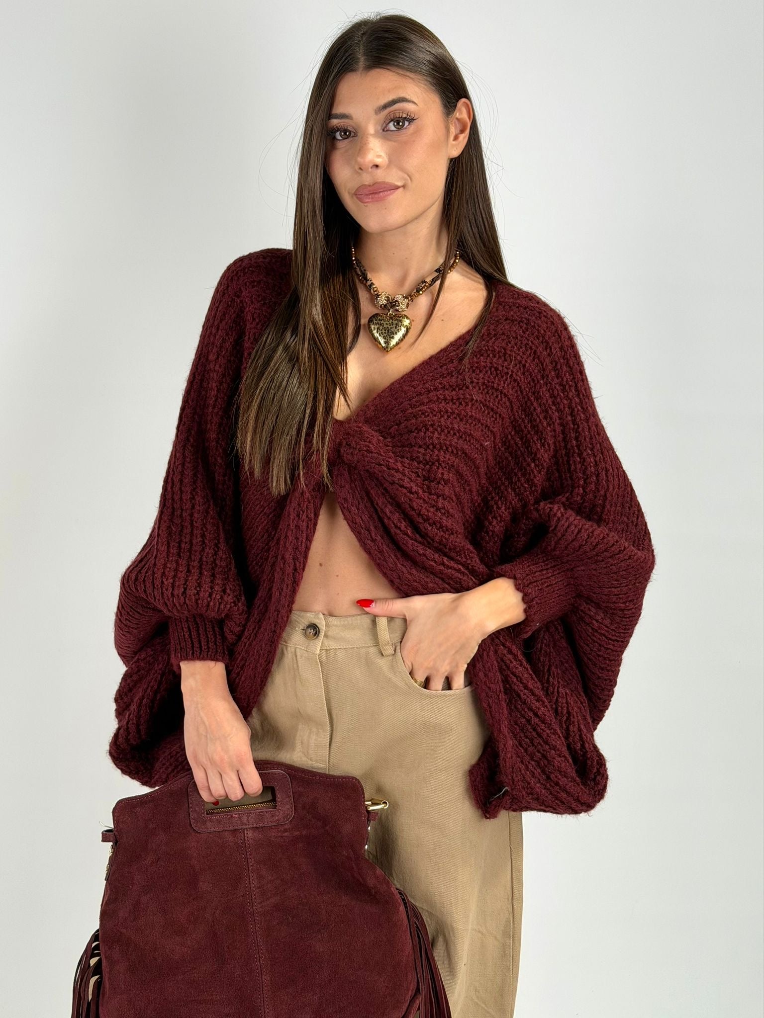 Maglione fiocco Napoli bordeaux