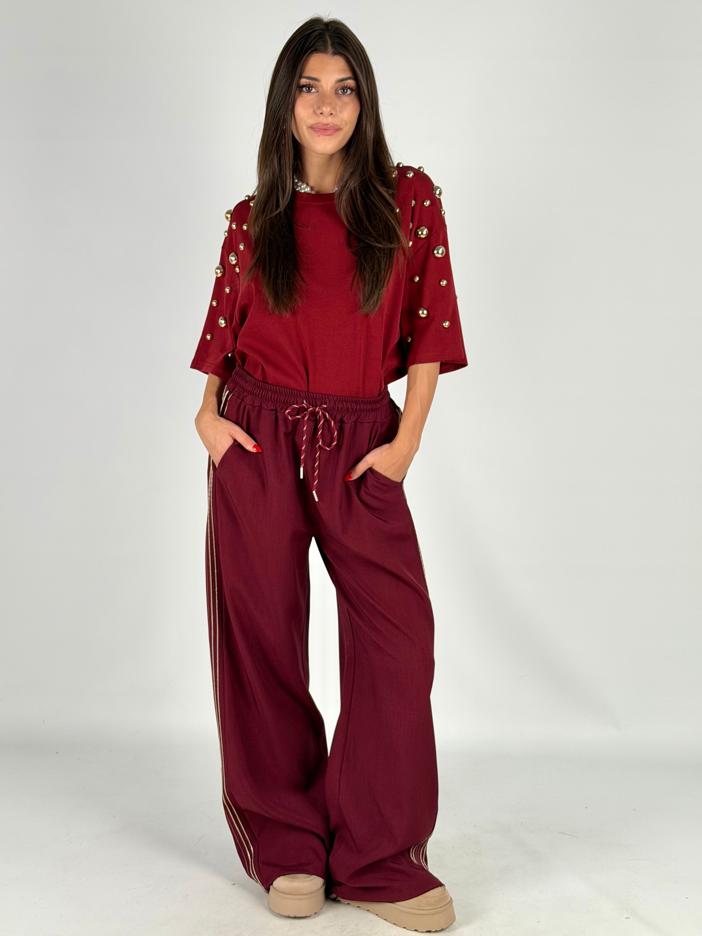 Pantalone righe bordeaux