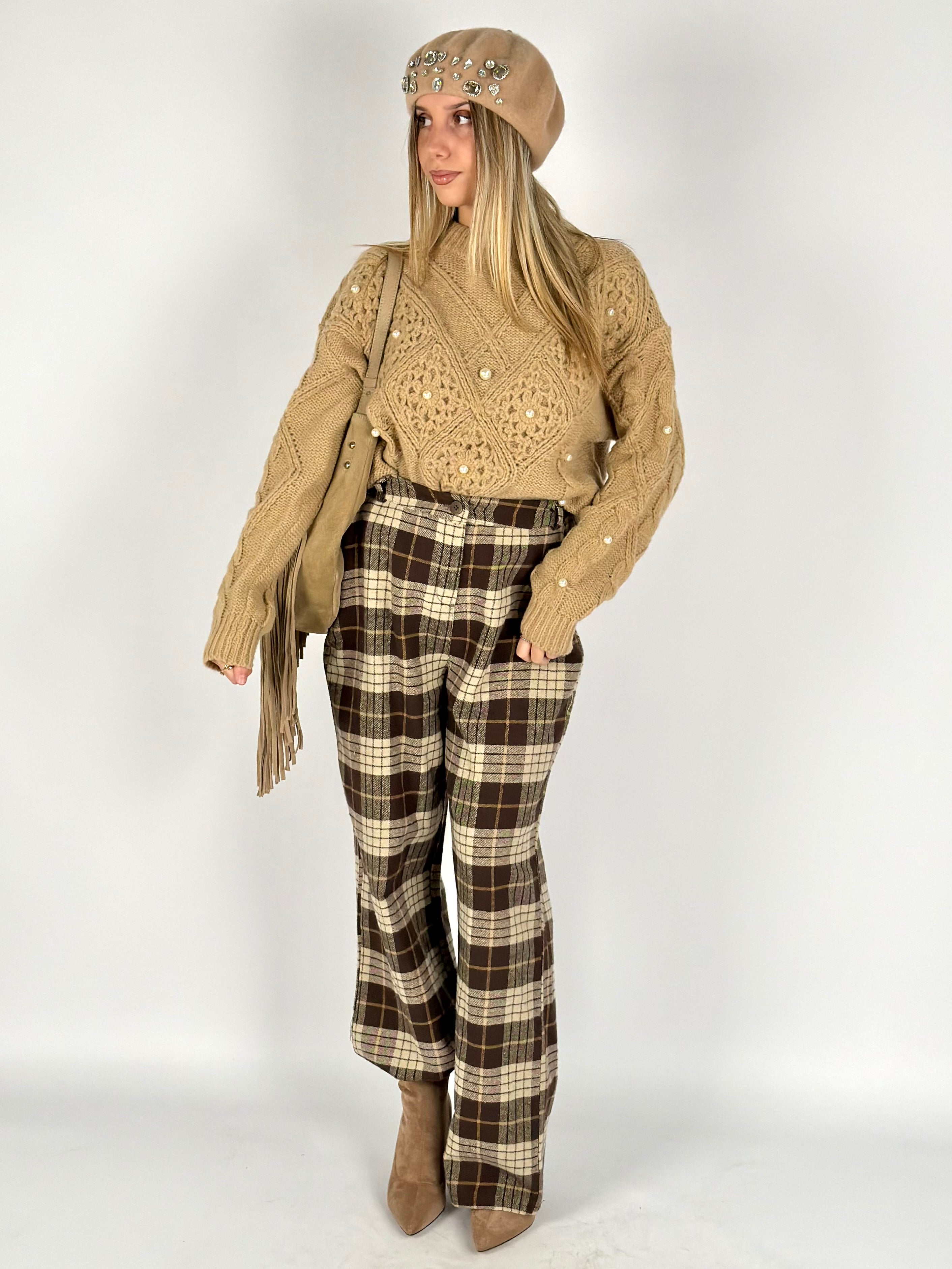 Pantalone check Perla moro