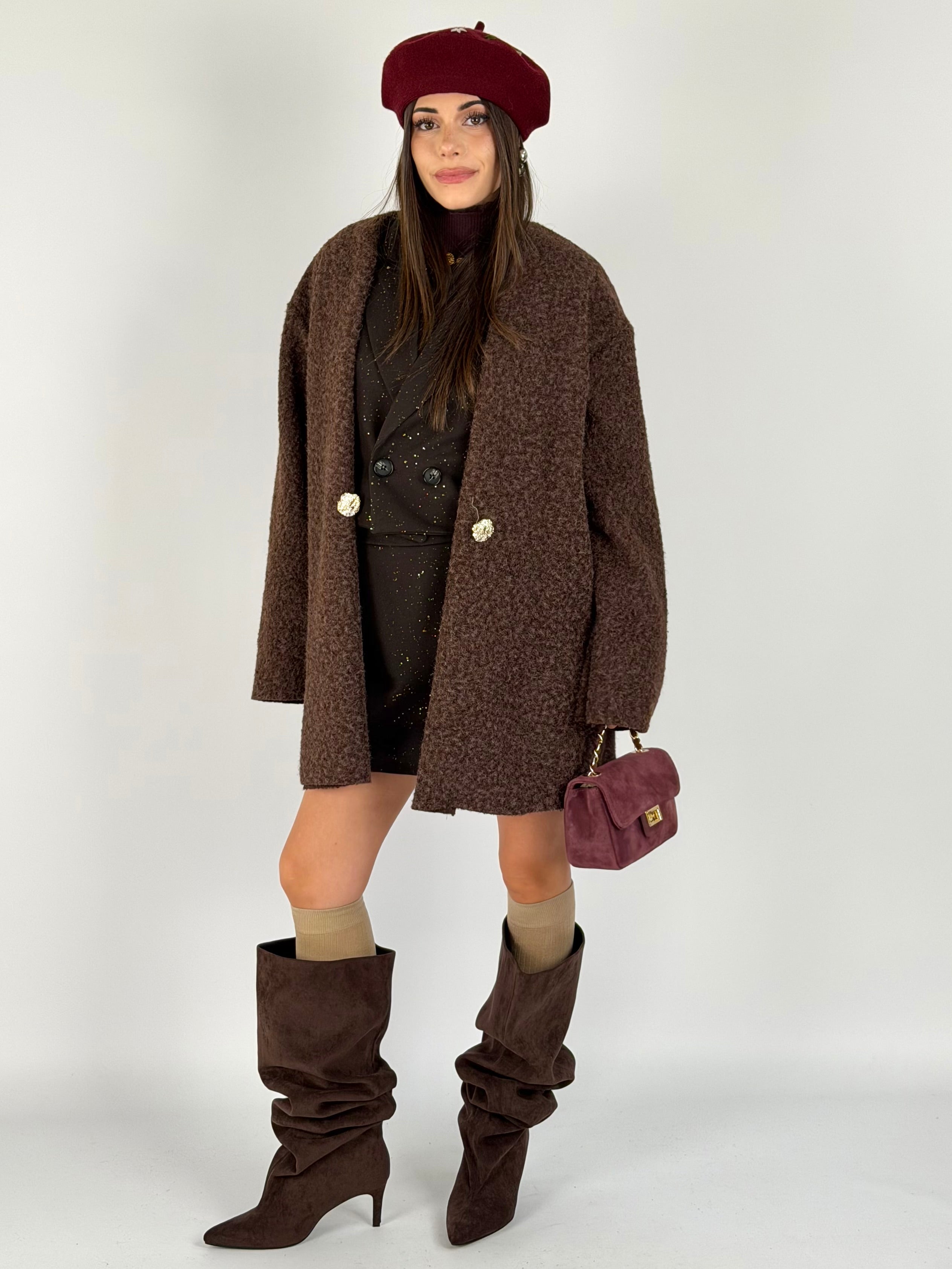 Cappotto bottoni gioiello moro