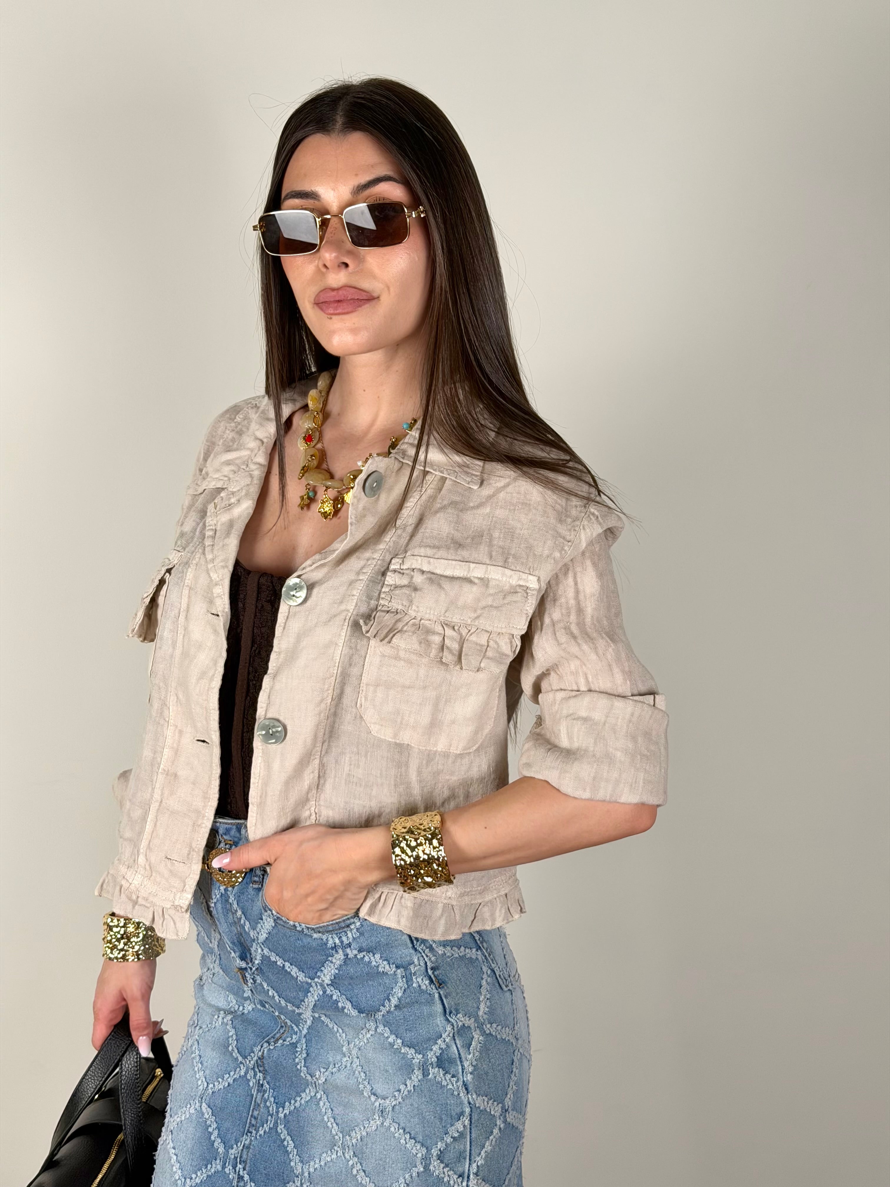 Camicia puro lino Glamour beige