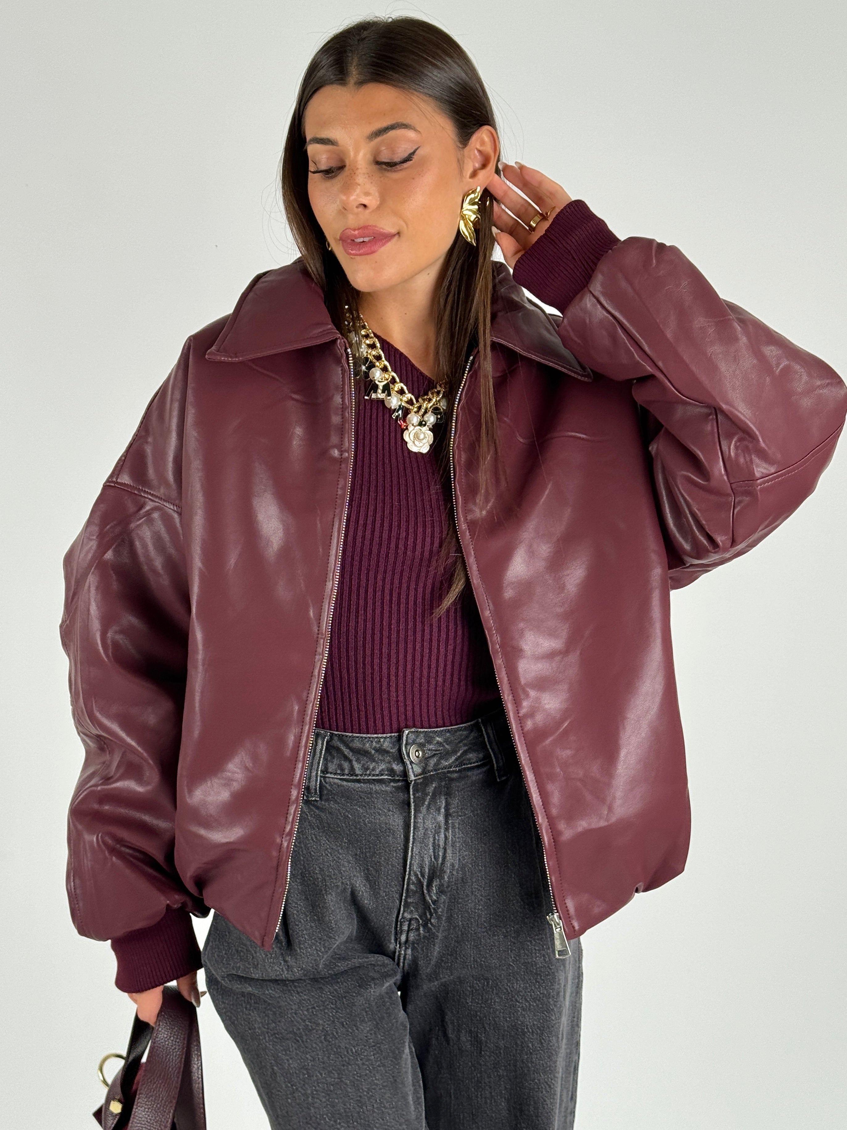 Bomber in ecopelle bordeaux