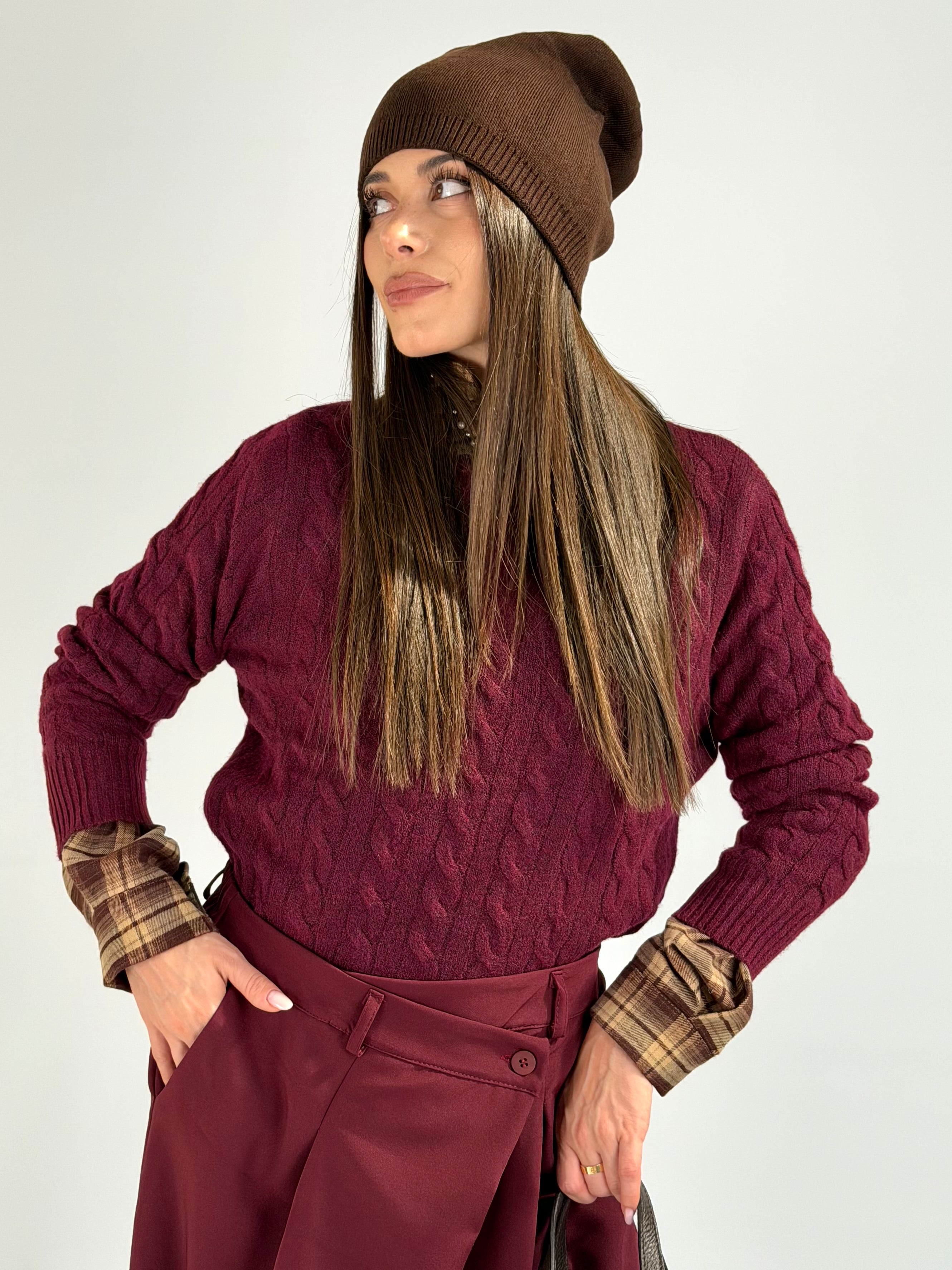 Maglione treccia Delia Bordeaux